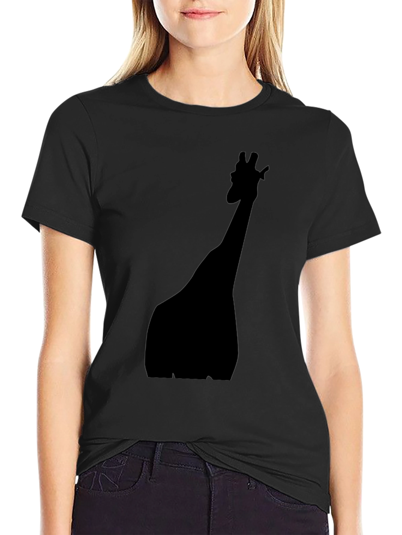 Giraffe Silhouette Black T-Shirt