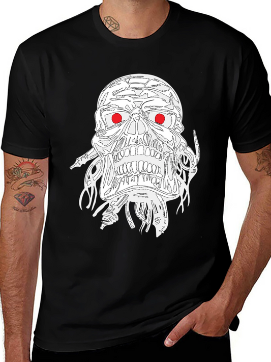 Edgy Skull Graphic Tee - Red Eyes