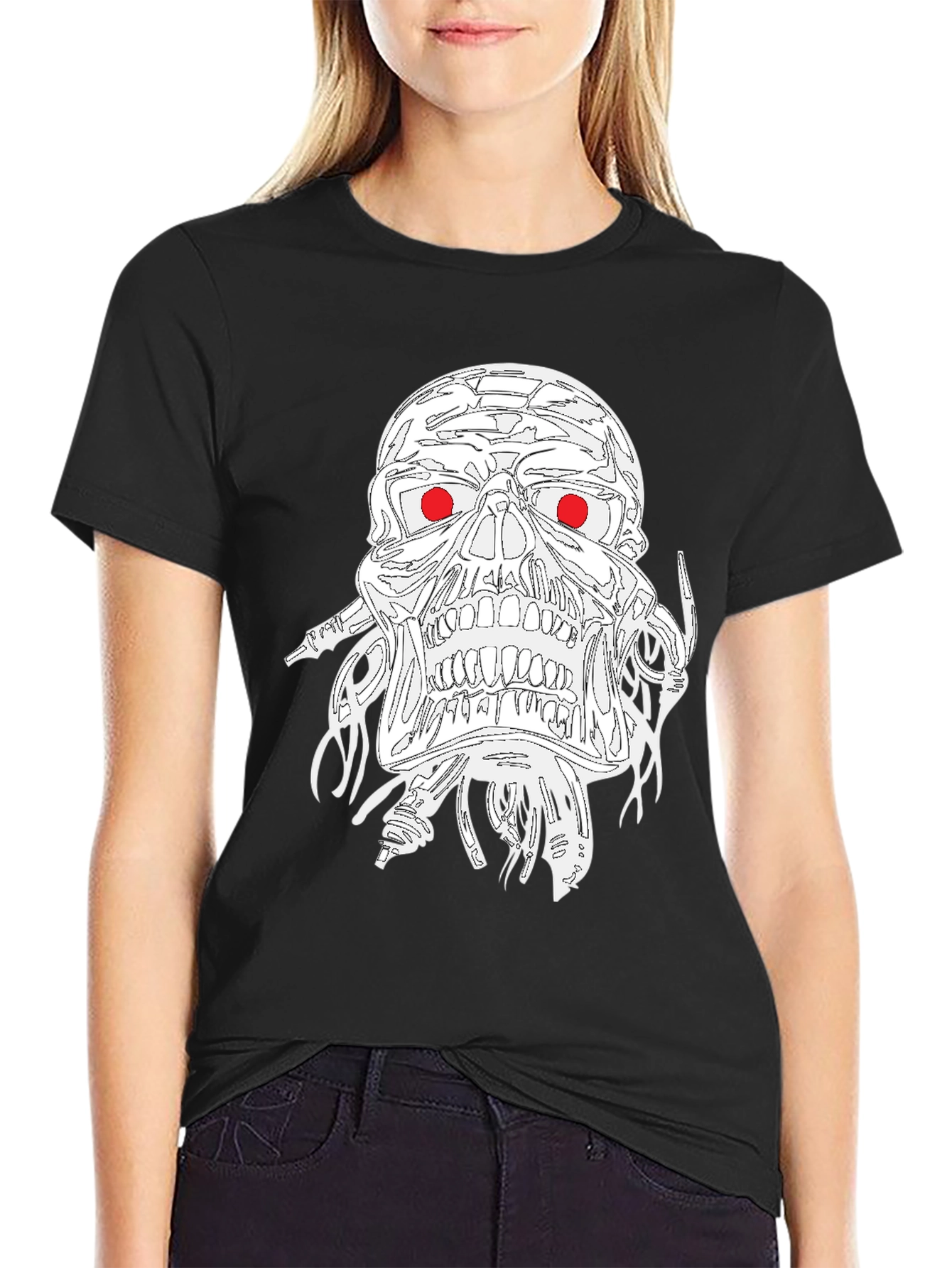 Edgy Skull Graphic Tee - Red Eyes