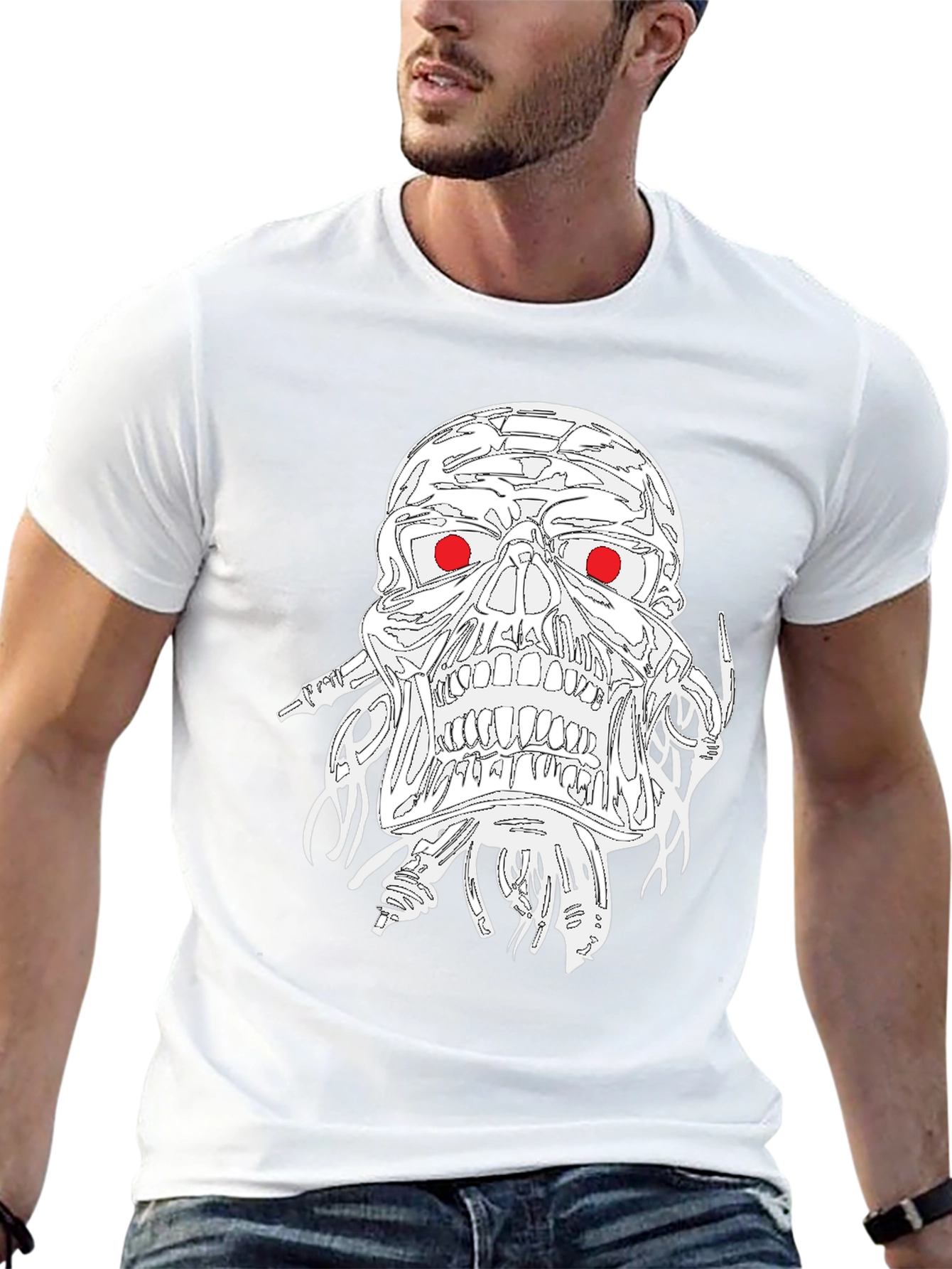 Edgy Skull Graphic Tee - Red Eyes