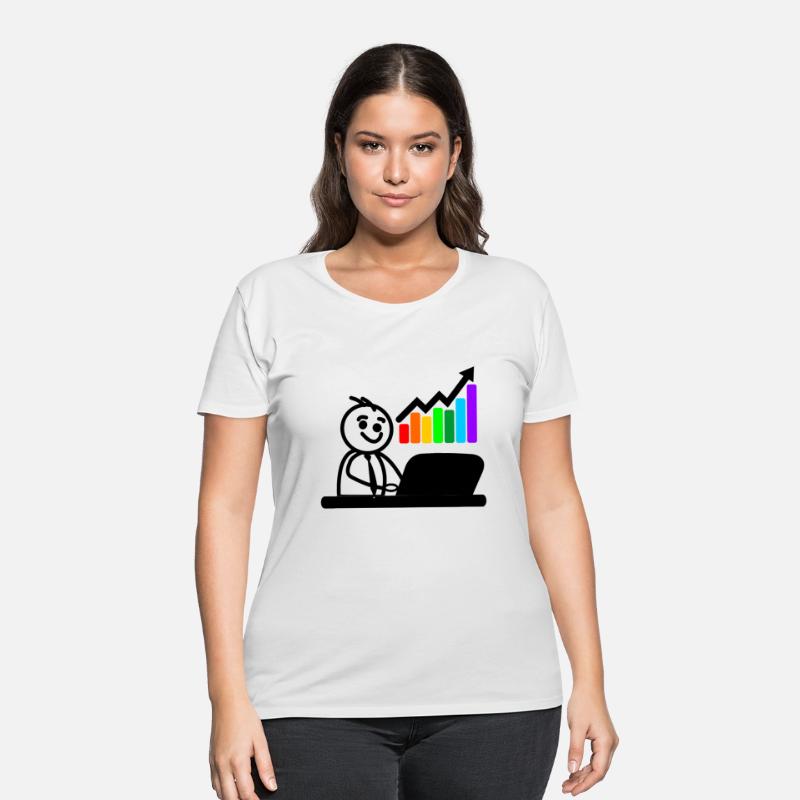 Joyful young man on laptop colored chart