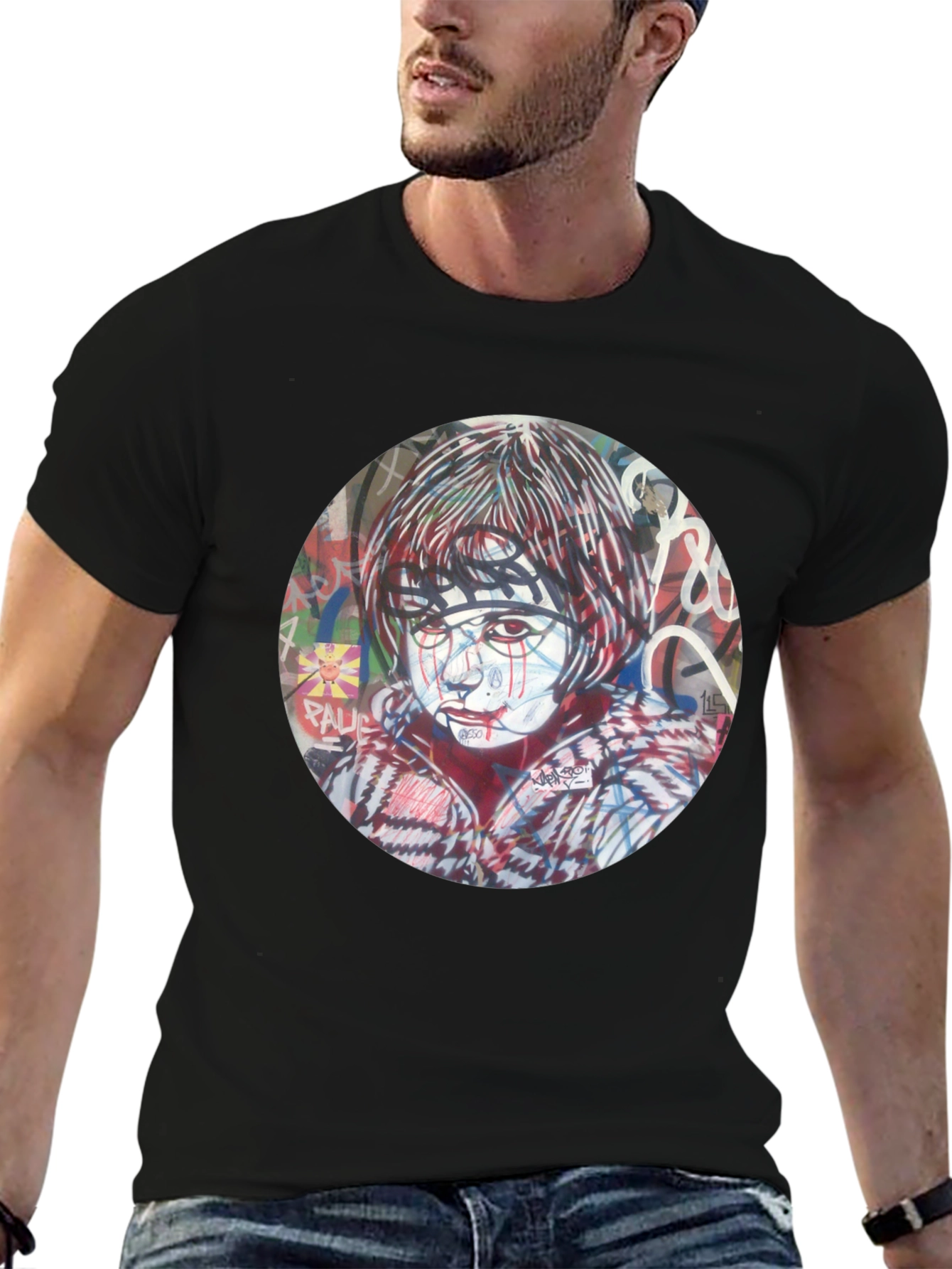 Artistic Graphic Print Black T-Shirt