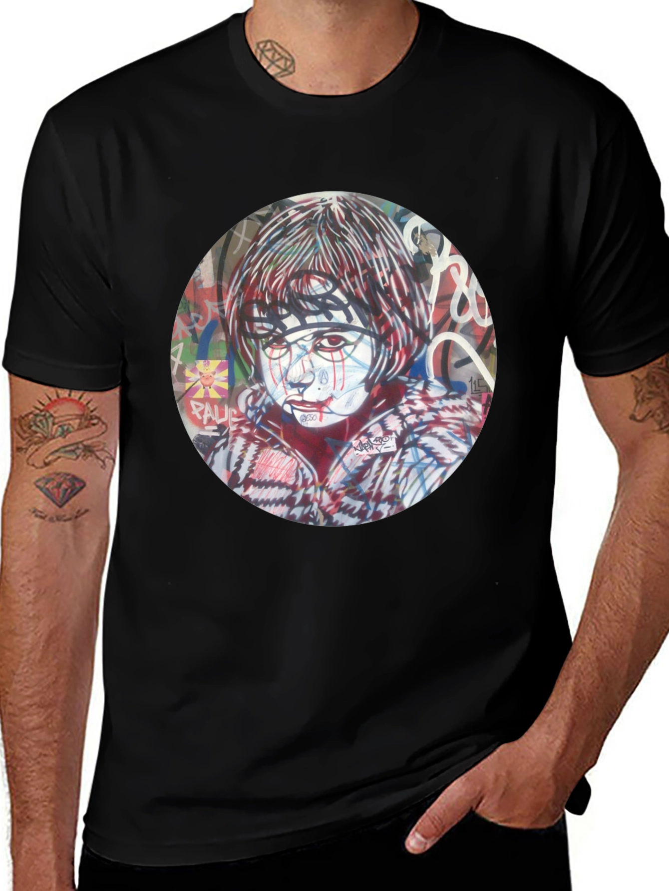 Artistic Graphic Print Black T-Shirt