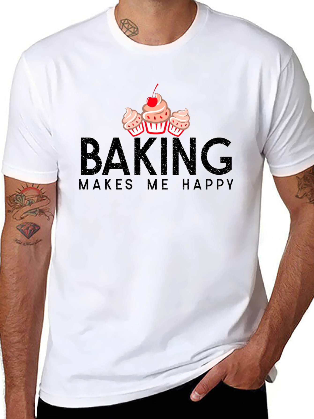 Baking Makes Me Happy T-Shirt - Cupcake Design