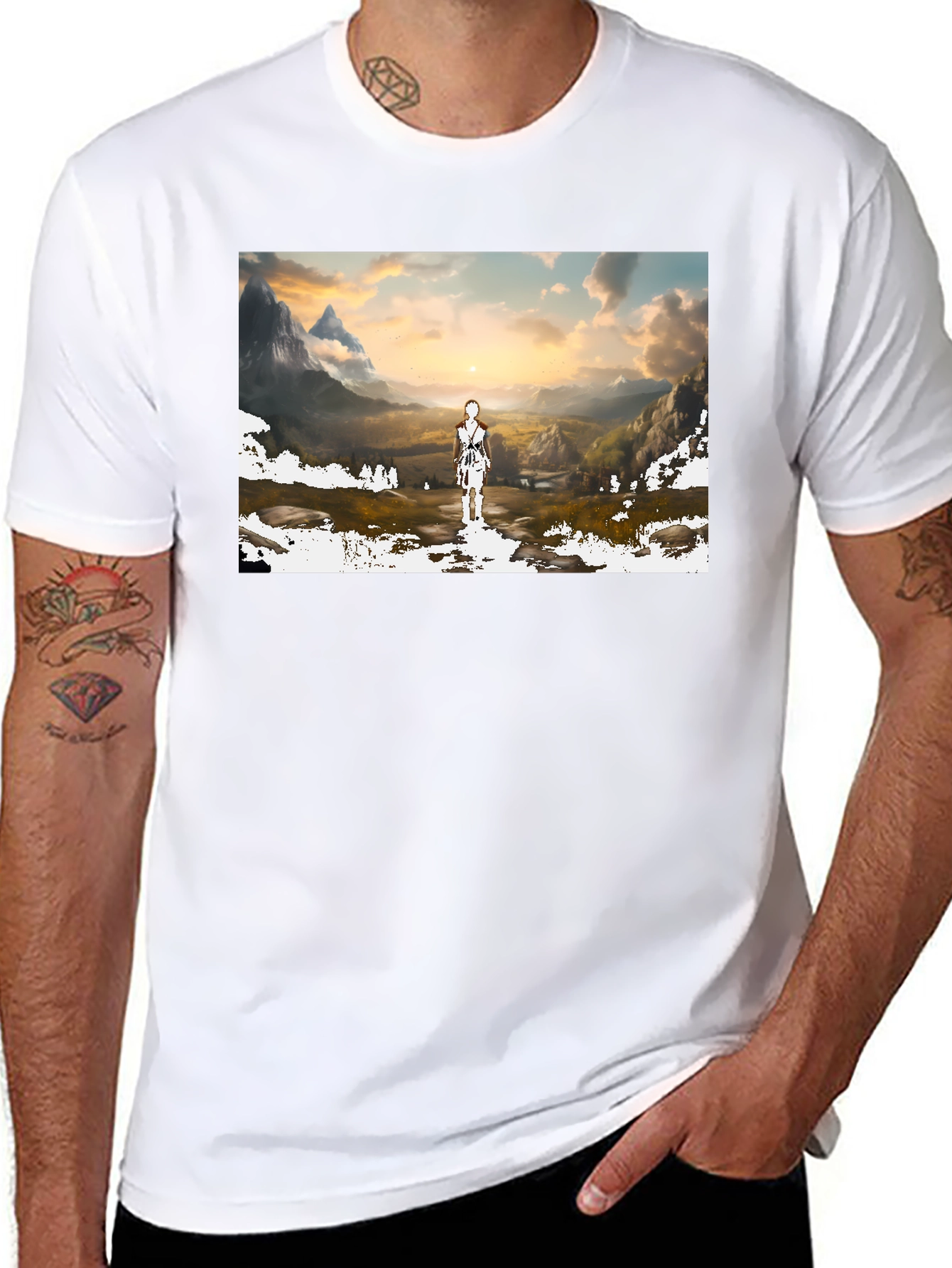 Artistic Landscape Graphic T-Shirt - Black