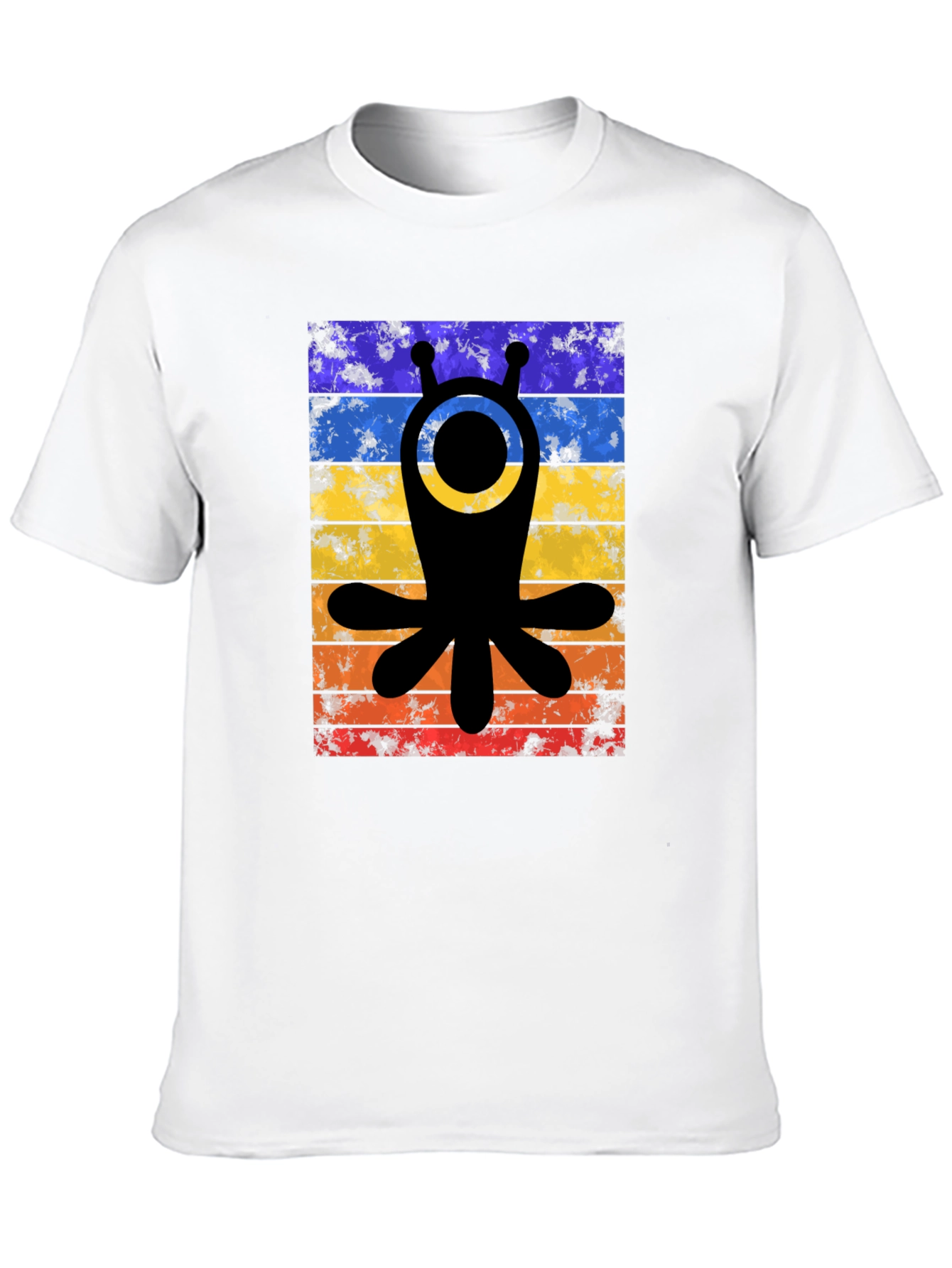 Retro Alien Tee - Distressed Stripes Graphic T-Shirt