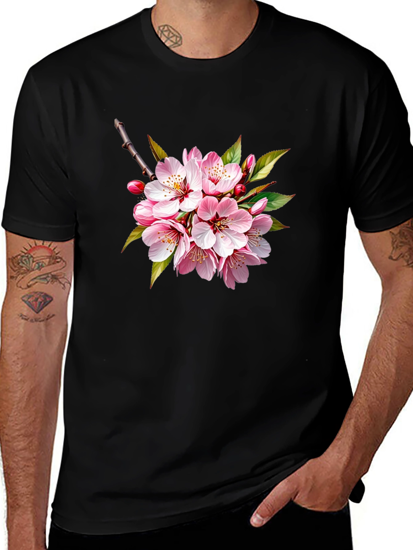 Cherry Blossom Graphic Black T-Shirt