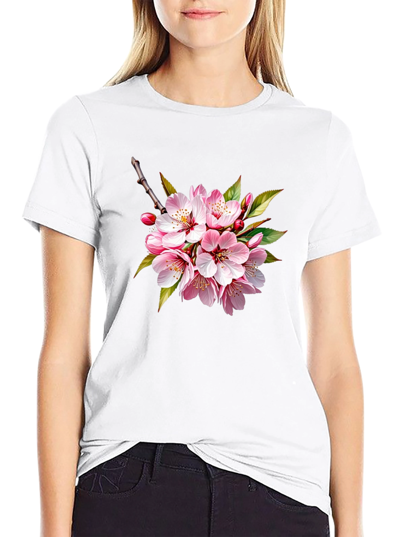 Cherry Blossom Graphic Black T-Shirt