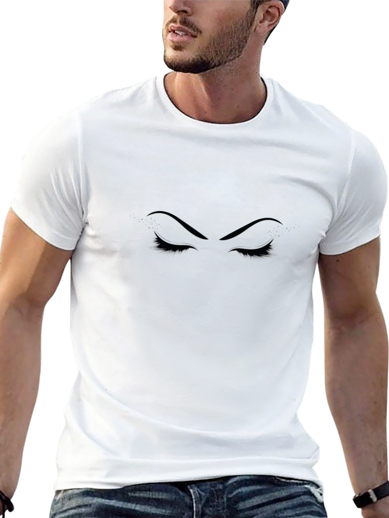 Stylish Graphic Tee - Eyes Design Black Cotton Casual