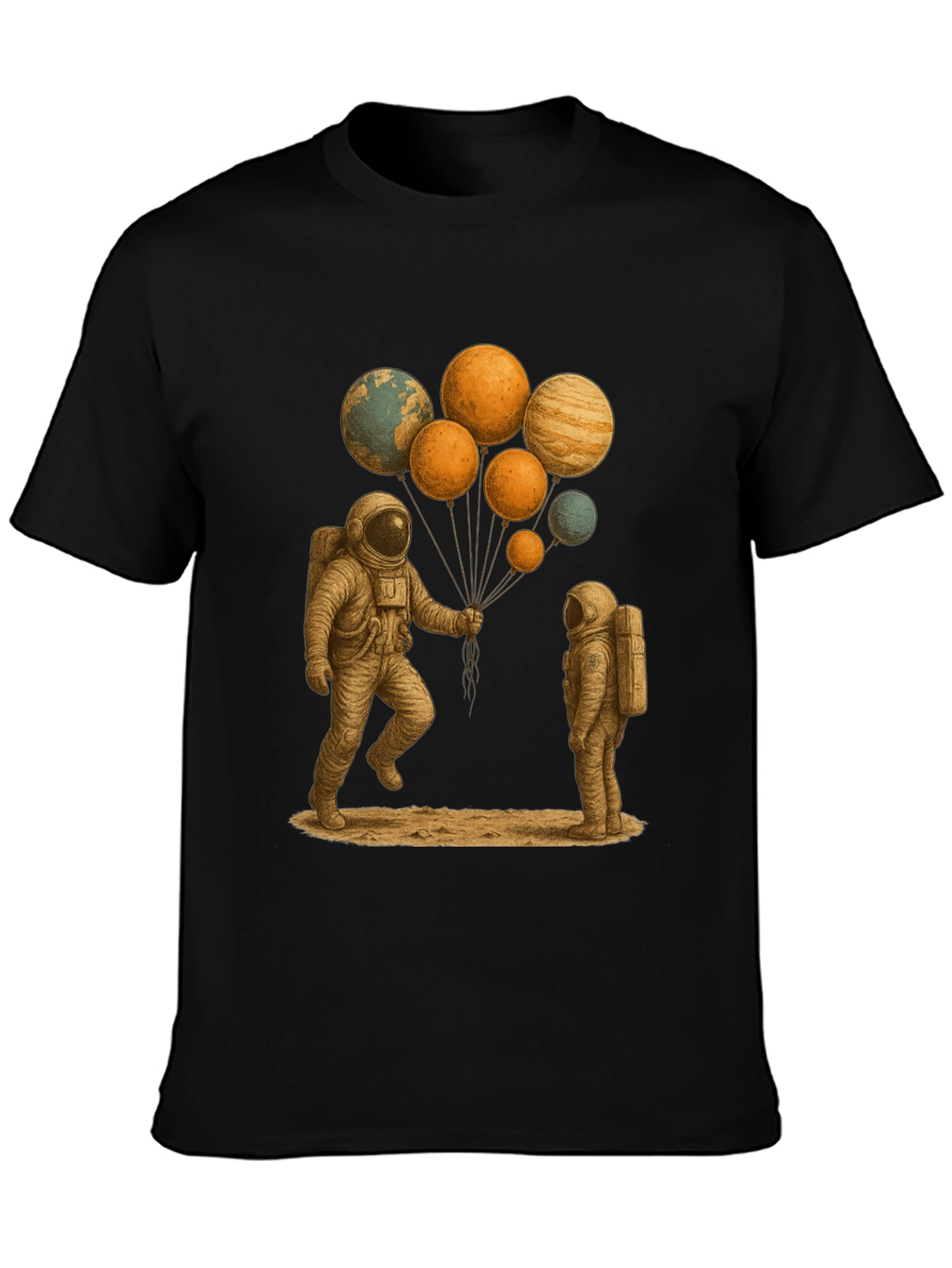 Astronauts and Planet Balloons Graphic Tee