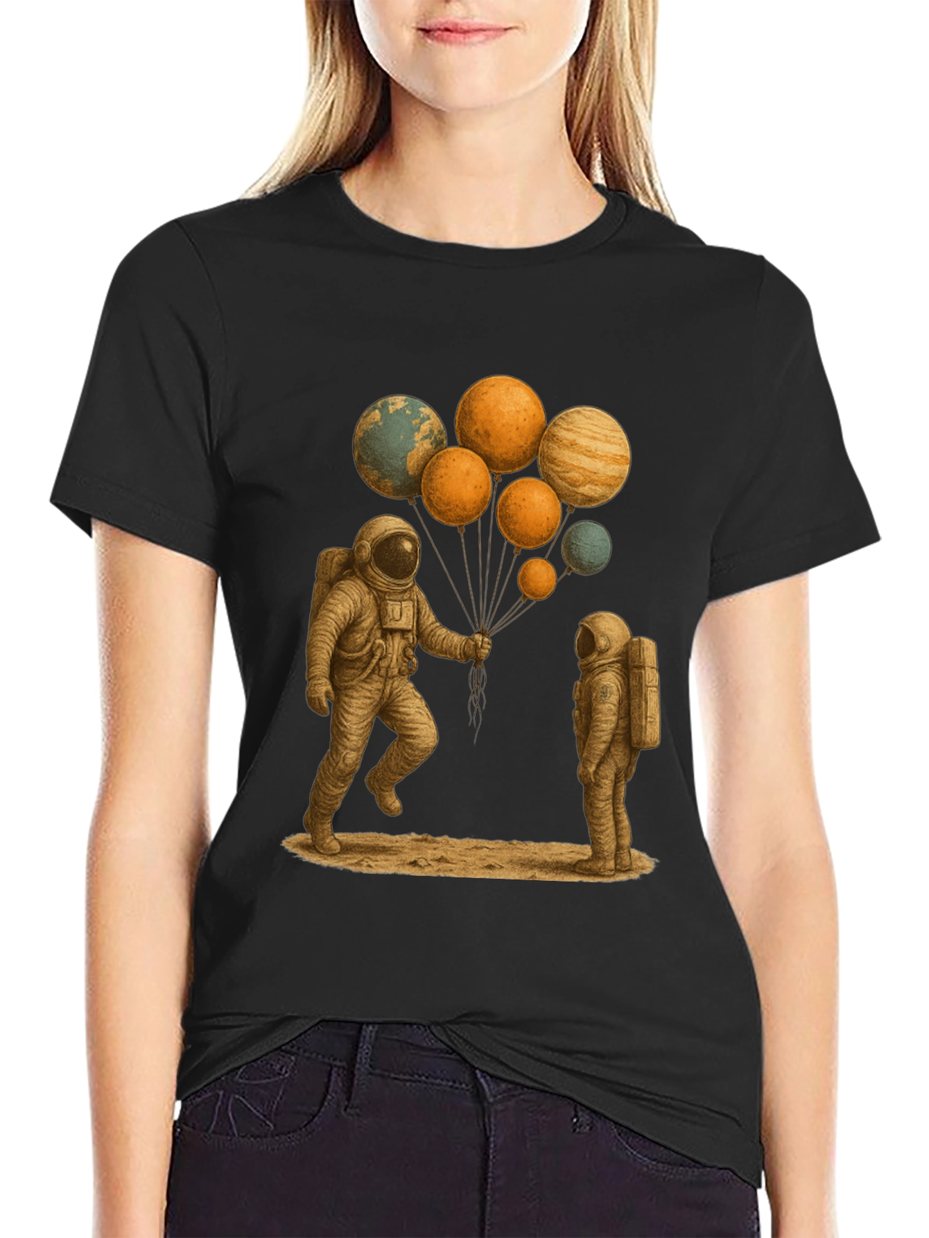 Astronauts and Planet Balloons Graphic Tee