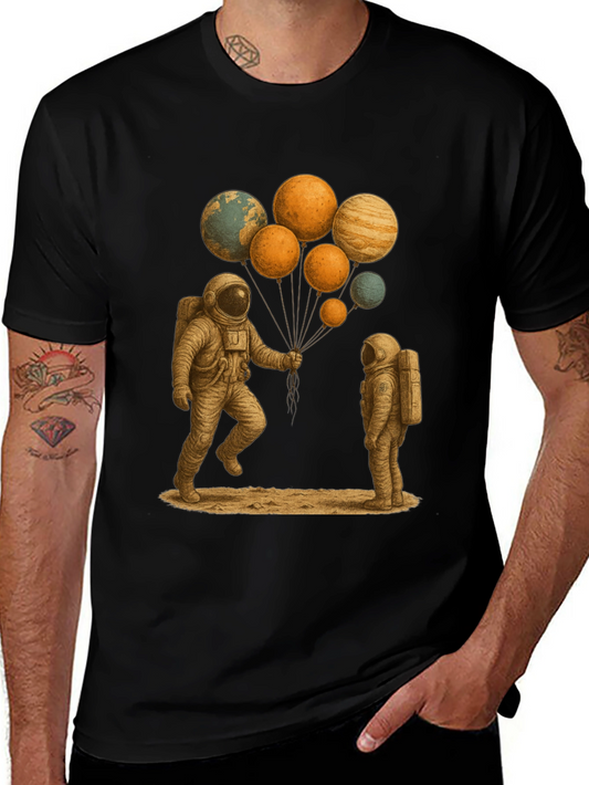 Astronauts and Planet Balloons Graphic Tee