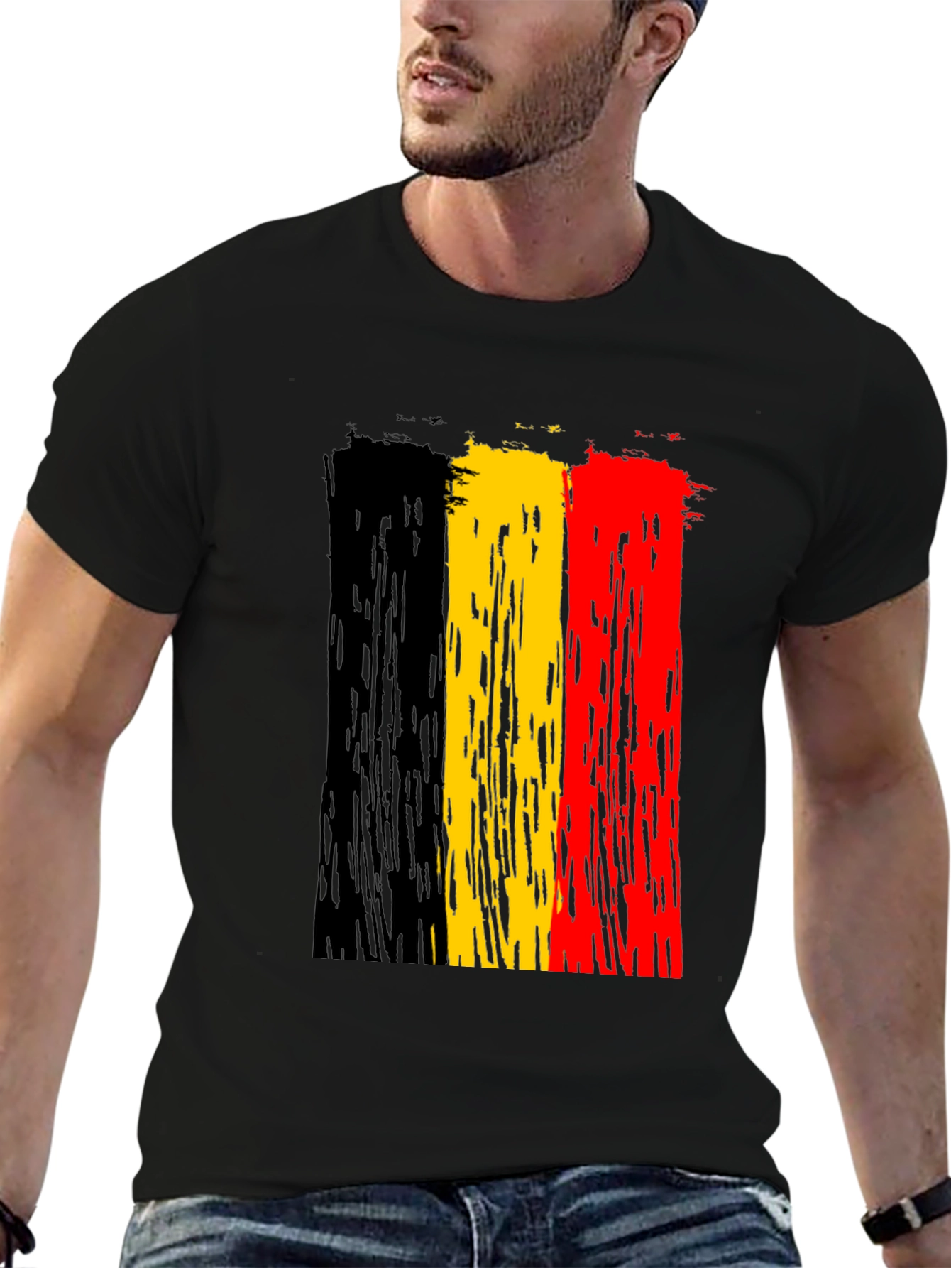 Belgium Flag Brushstroke T-Shirt - Black