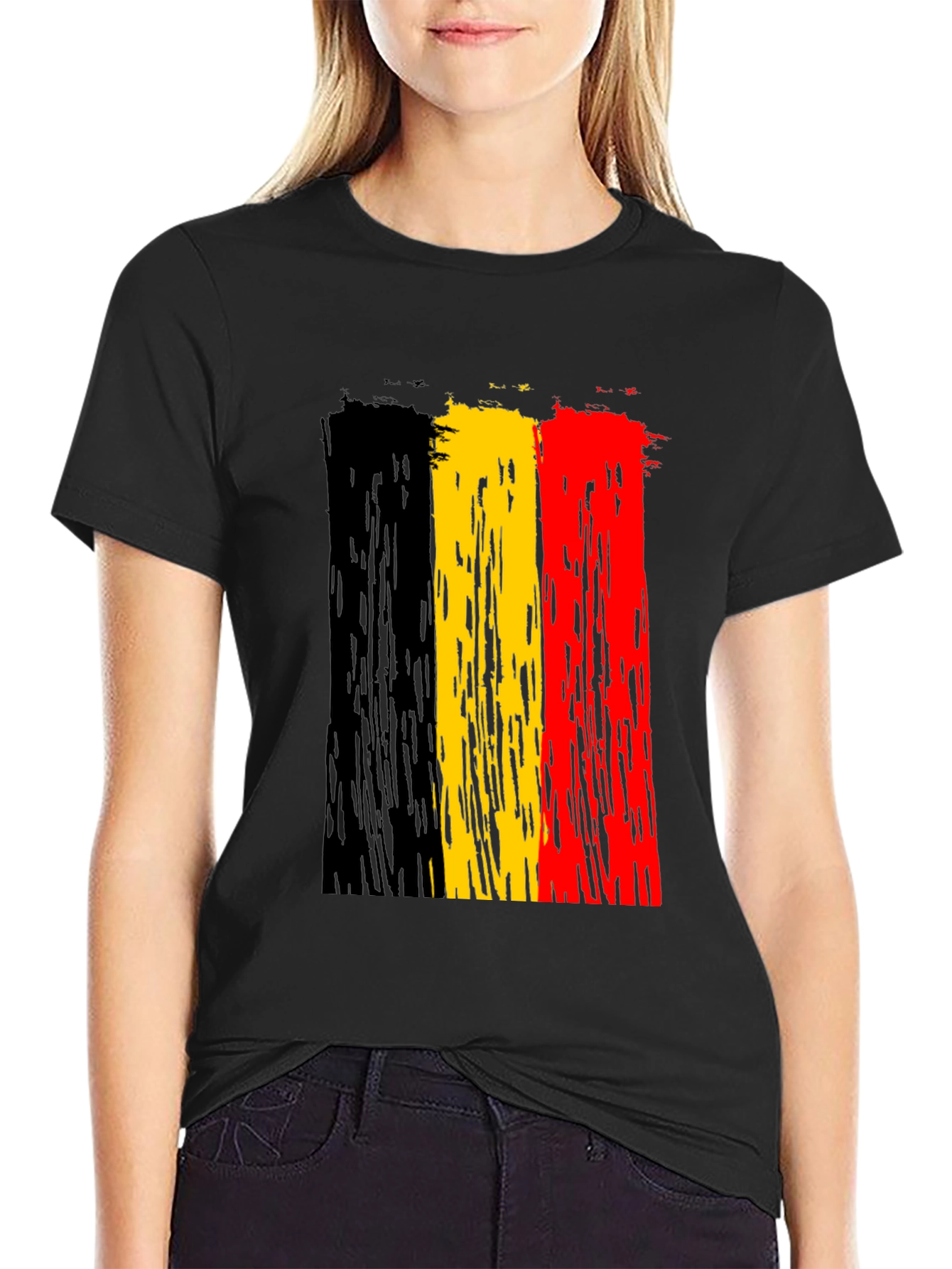 Belgium Flag Brushstroke T-Shirt - Black