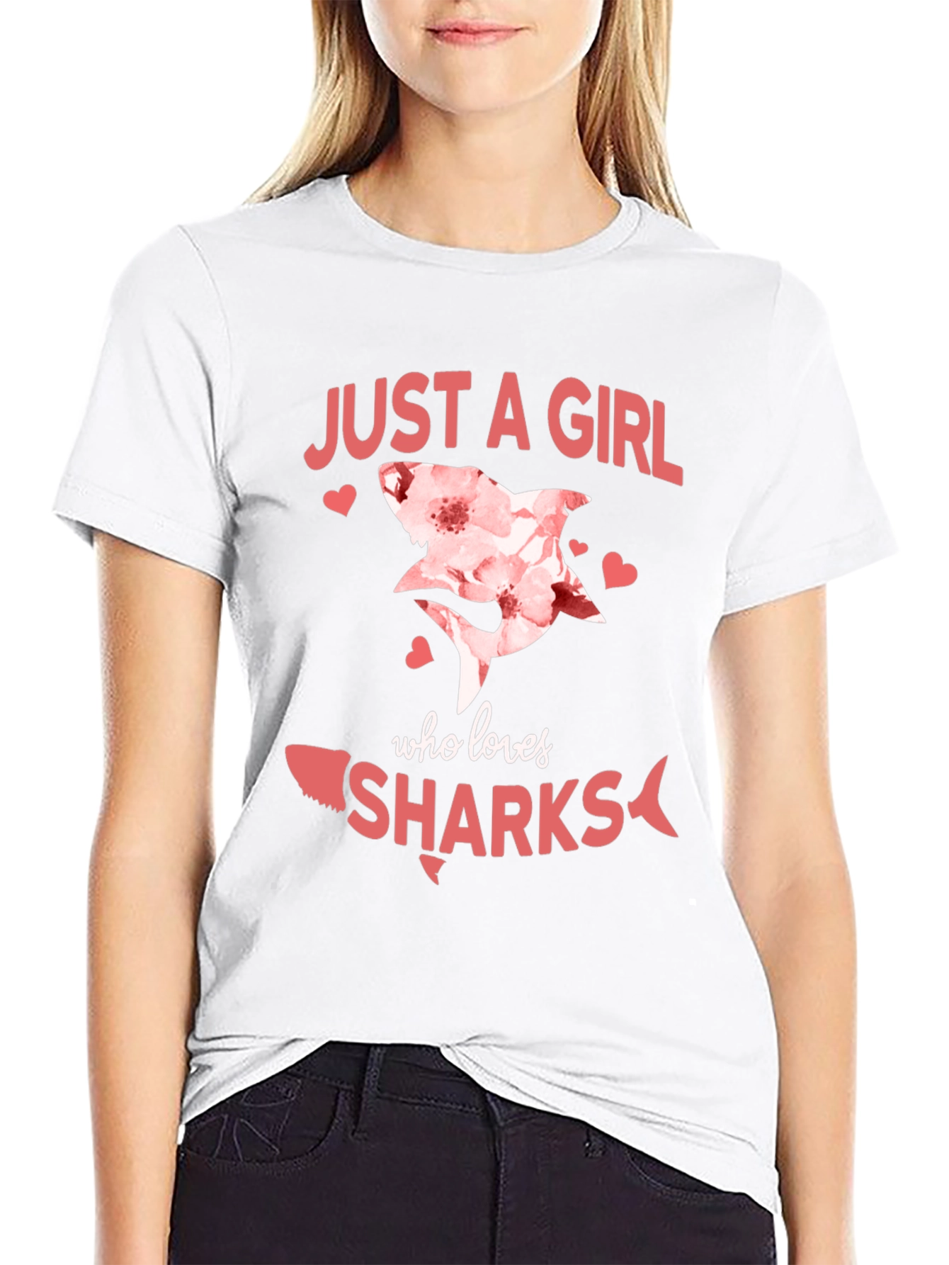 Just A Girl Who Loves Sharks Black T-Shirt