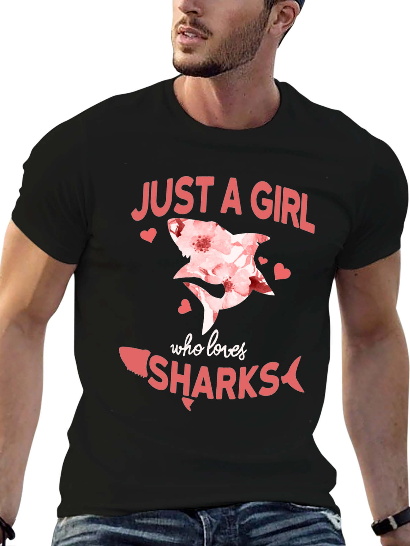 Just A Girl Who Loves Sharks Black T-Shirt