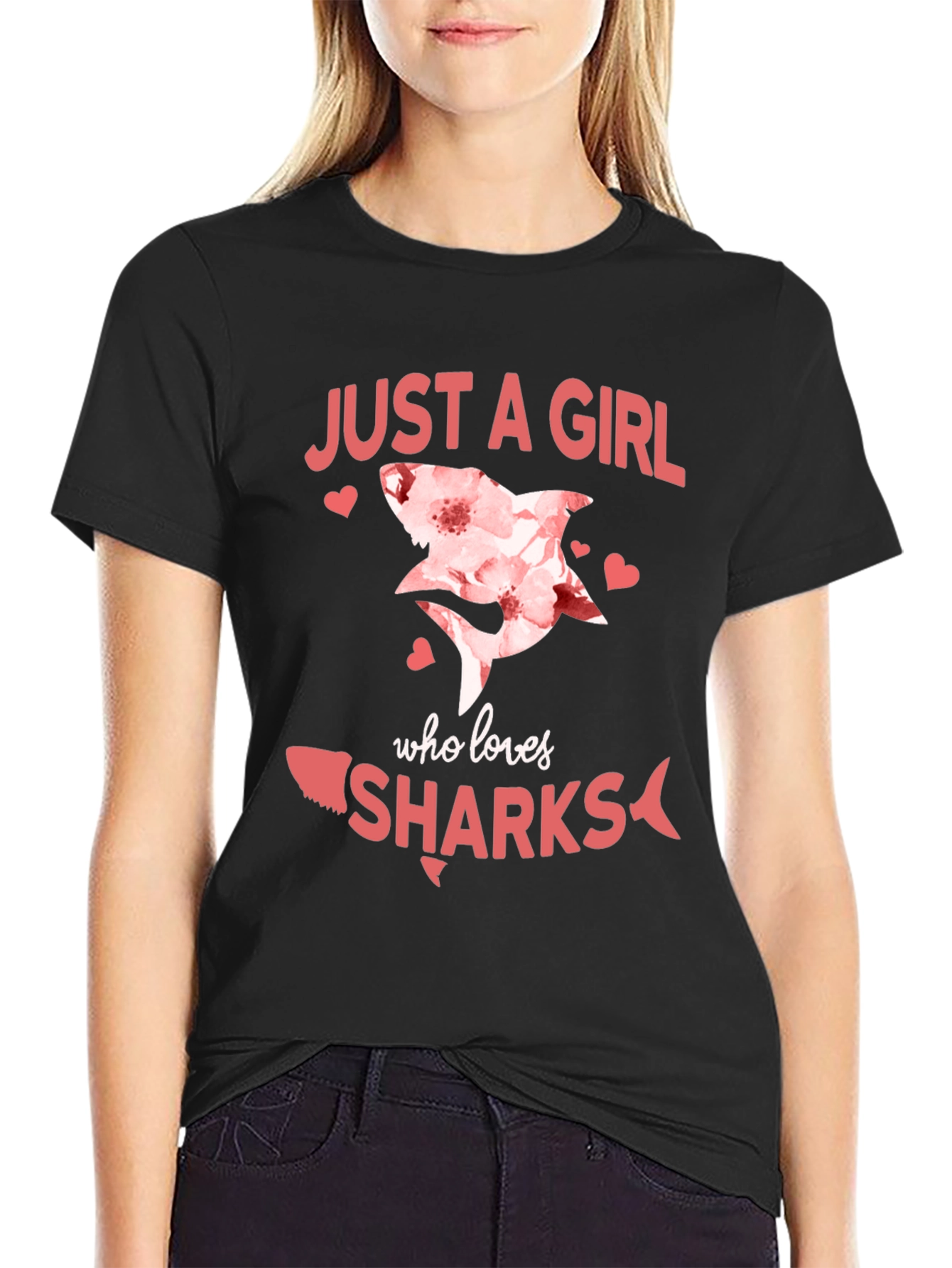 Just A Girl Who Loves Sharks Black T-Shirt