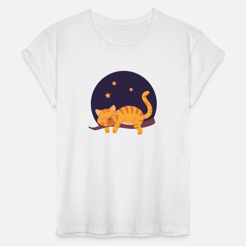 kawaii cat napping on branch at night among stars