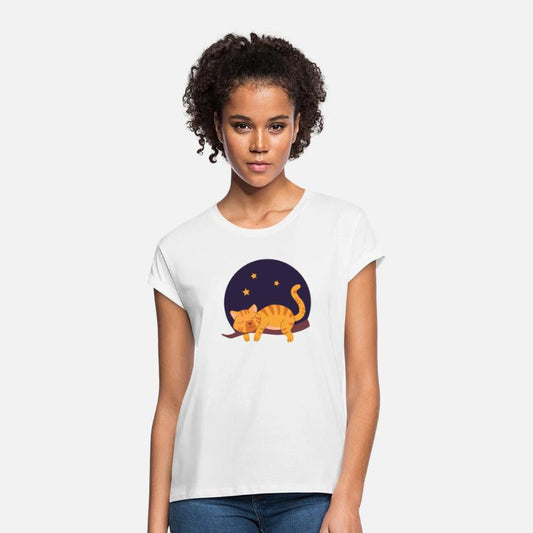 kawaii cat napping on branch at night among stars