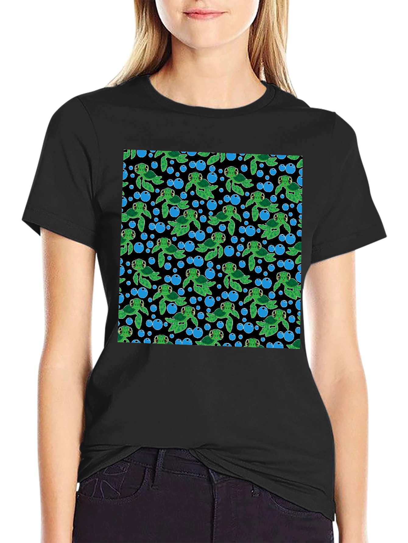 Turtle Bubbles Black T-Shirt