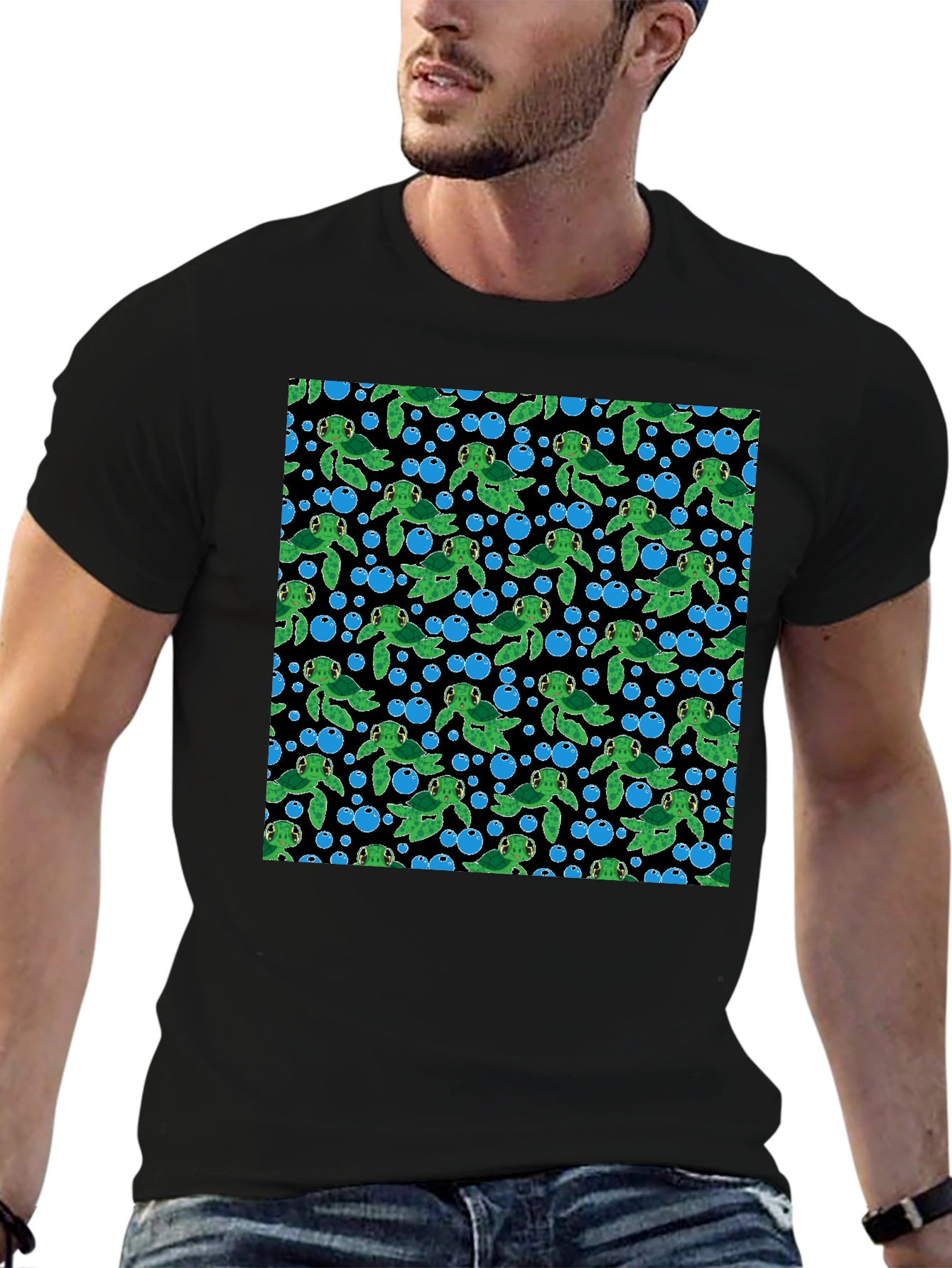 Turtle Bubbles Black T-Shirt