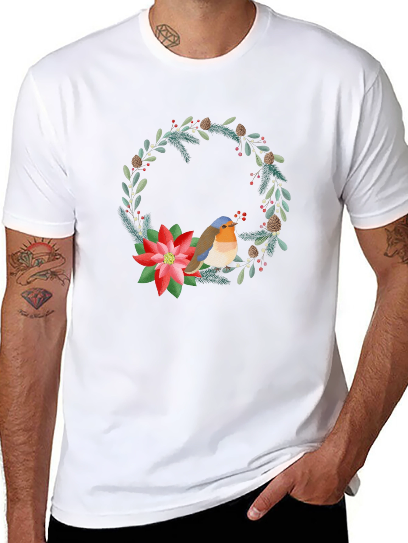 Festive Robin Wreath Graphic Tee