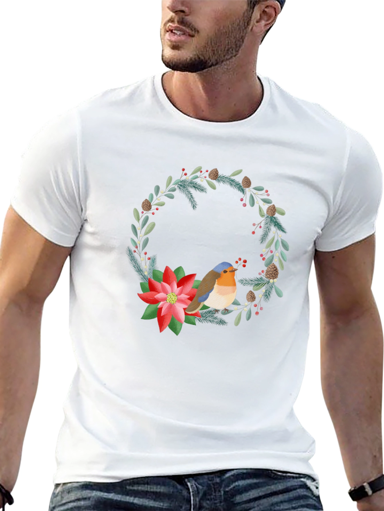 Festive Robin Wreath Graphic Tee