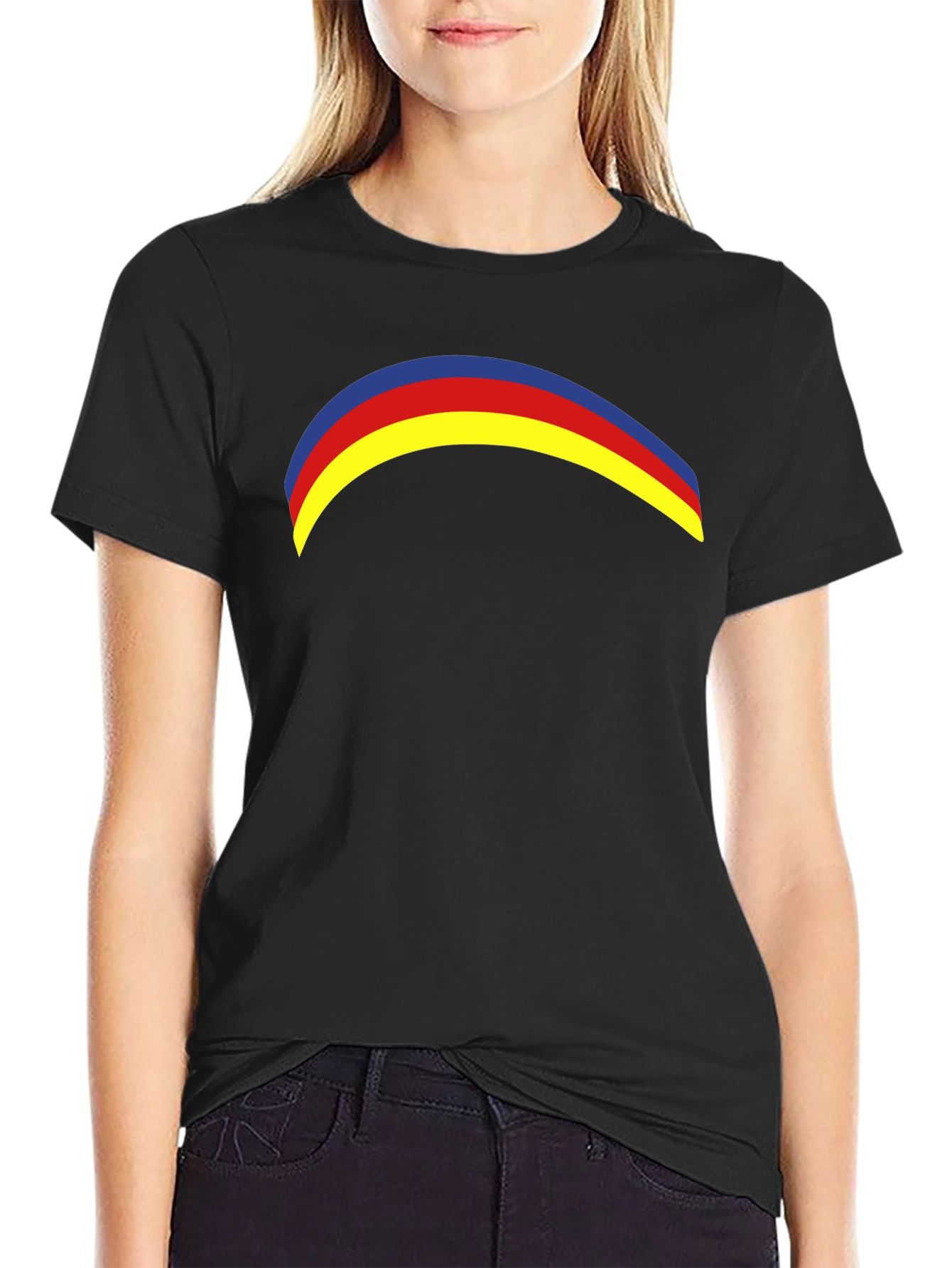 Rainbow Arc Graphic Tee - Casual Black T-Shirt