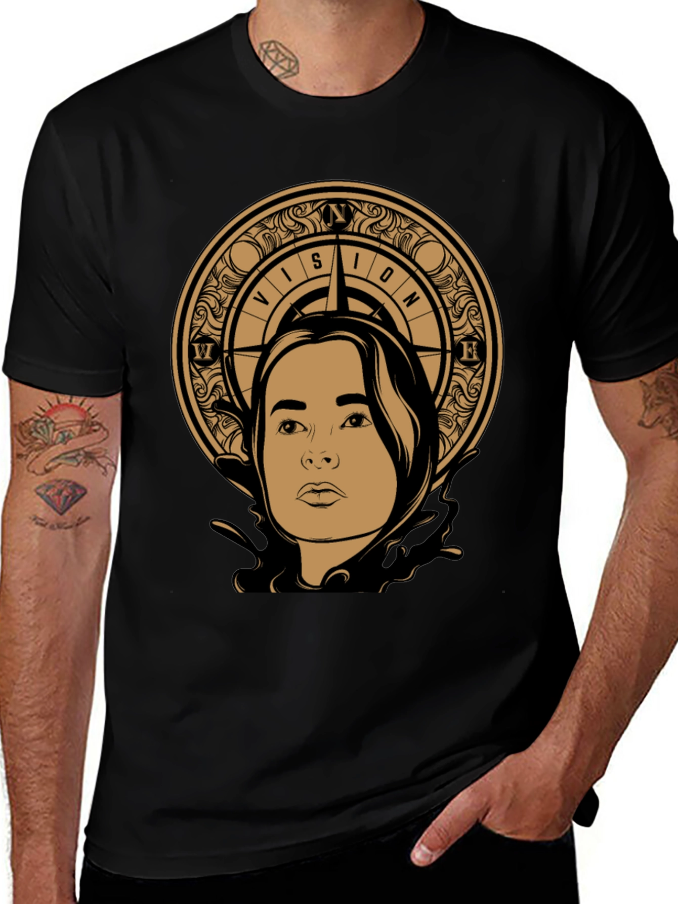 Vision Compass Graphic Tee - Stylish Unisex Black T-Shirt