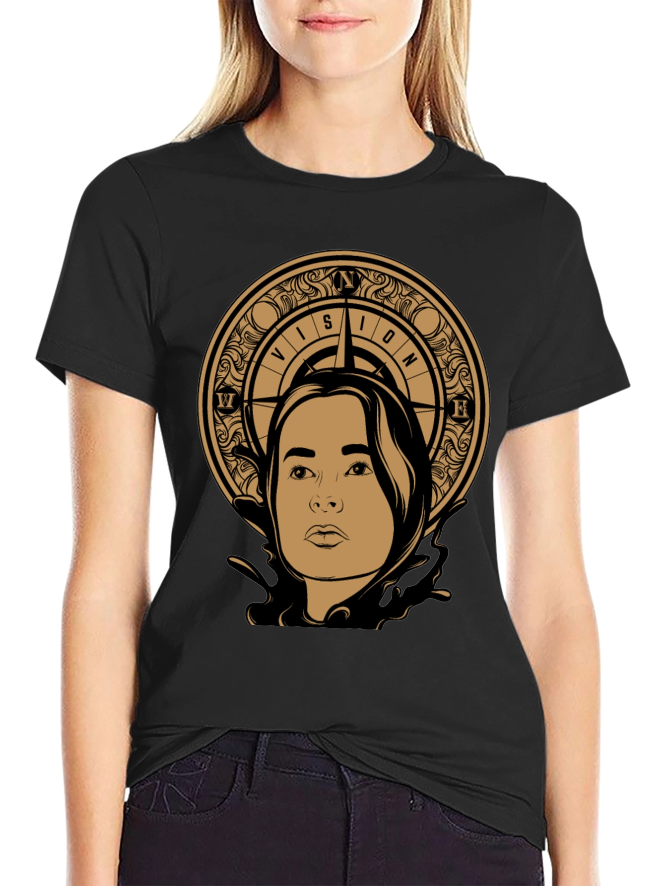Vision Compass Graphic Tee - Stylish Unisex Black T-Shirt
