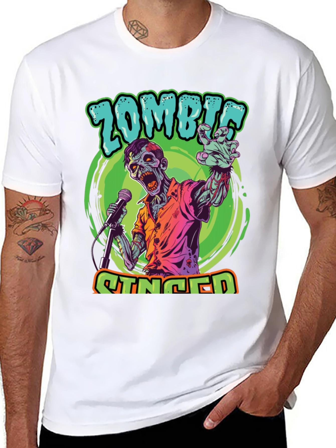 Zombie Singer Graphic Tee - Unique Halloween Shirt
