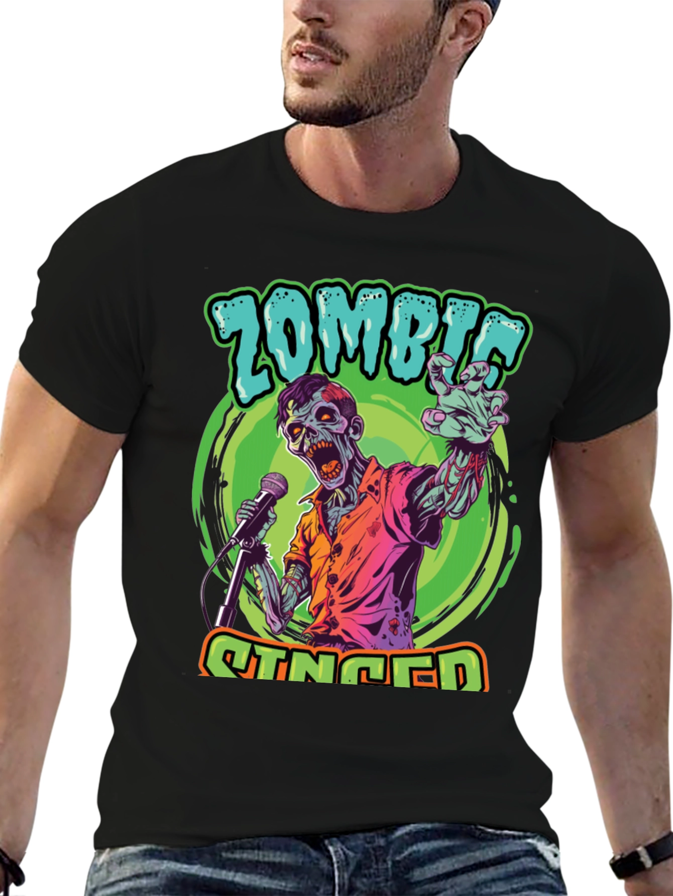 Zombie Singer Graphic Tee - Unique Halloween Shirt