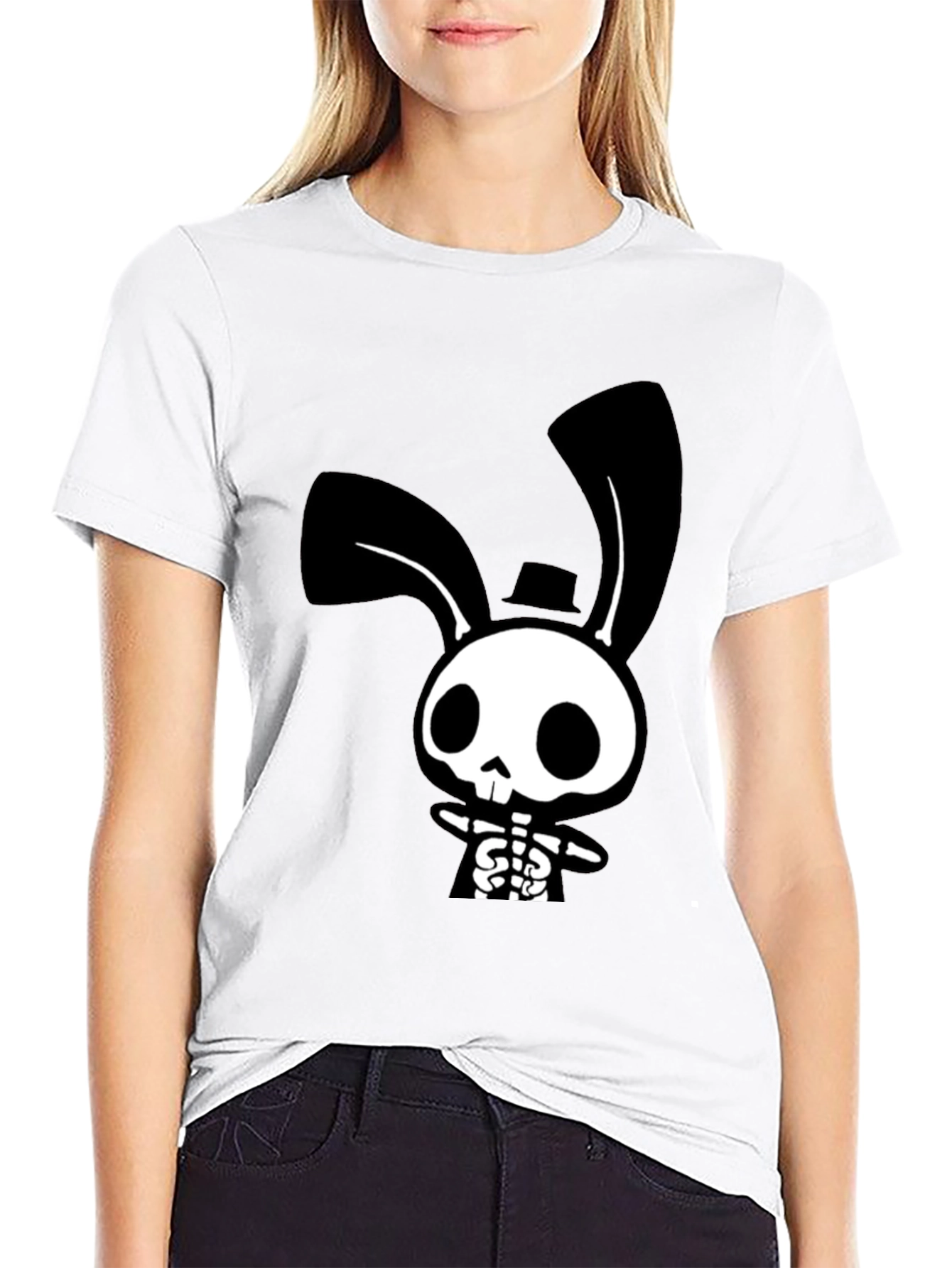 Spooky Skeleton Bunny Black T-Shirt