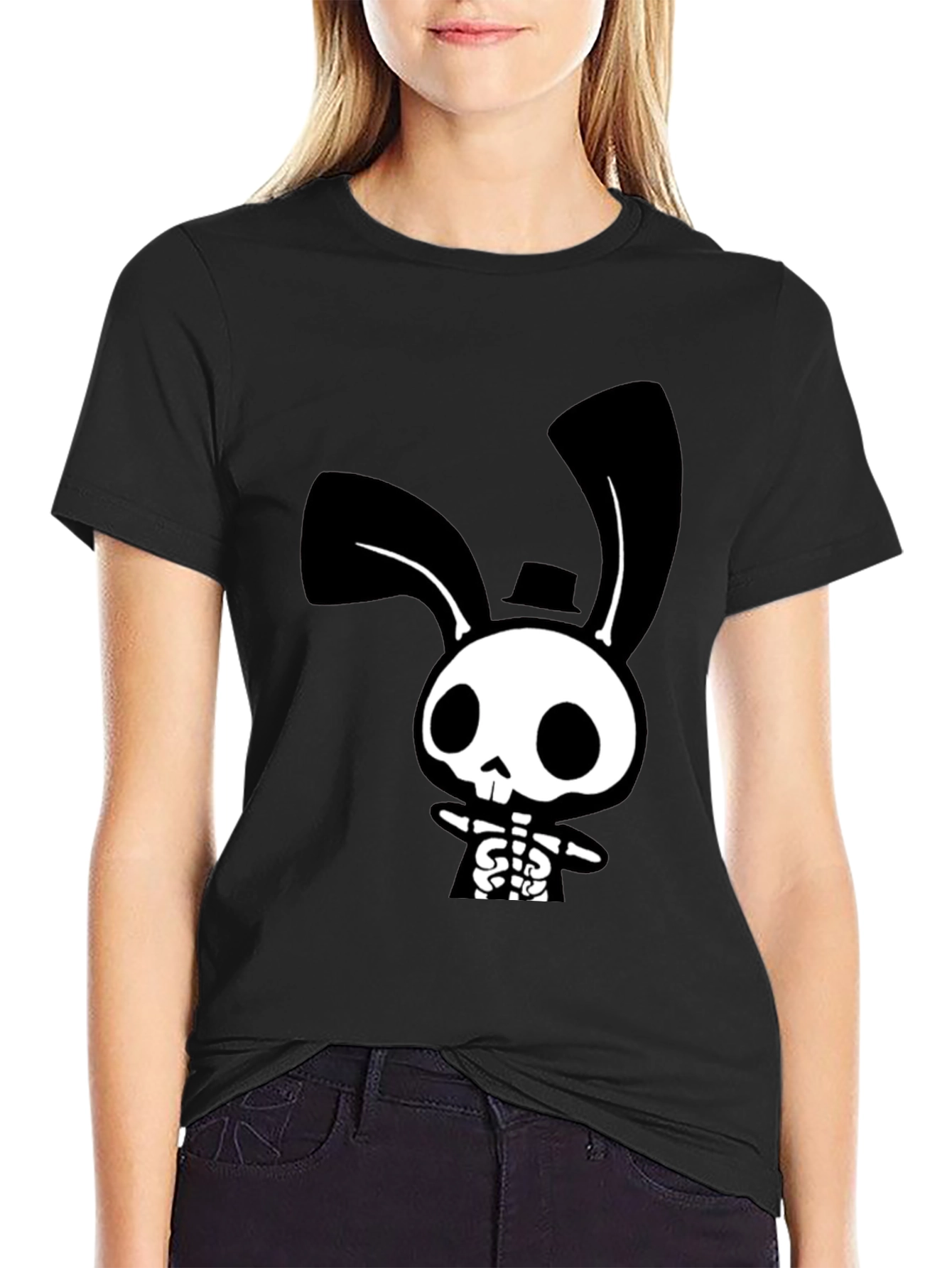 Spooky Skeleton Bunny Black T-Shirt