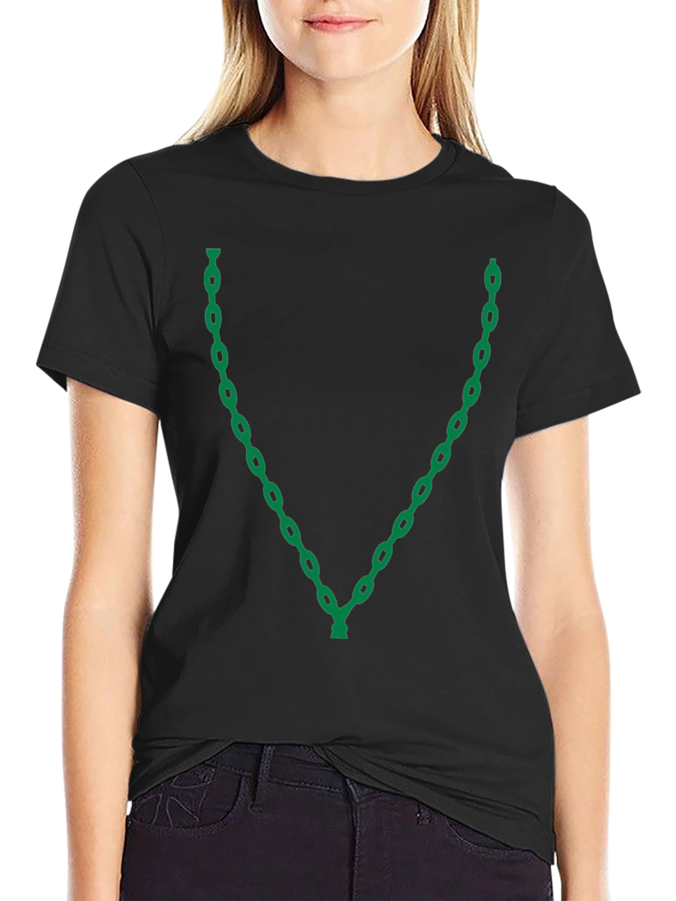 Chain Link V-Neck Graphic T-Shirt