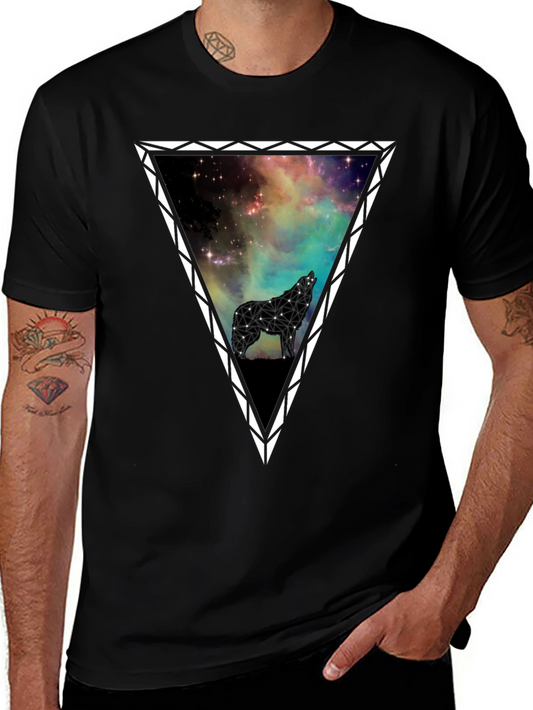 Galaxy Wolf Triangle Graphic T-Shirt