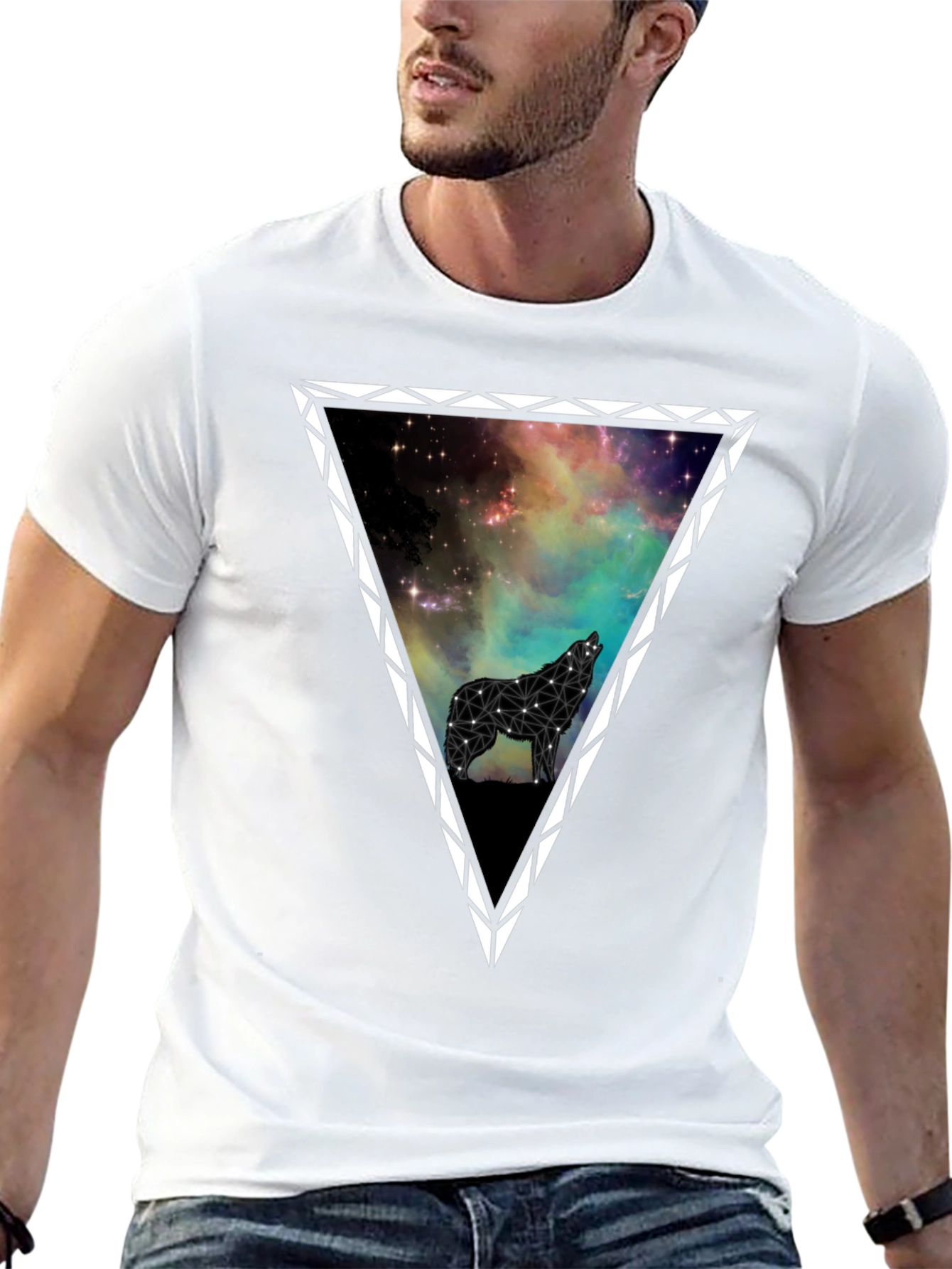 Galaxy Wolf Triangle Graphic T-Shirt