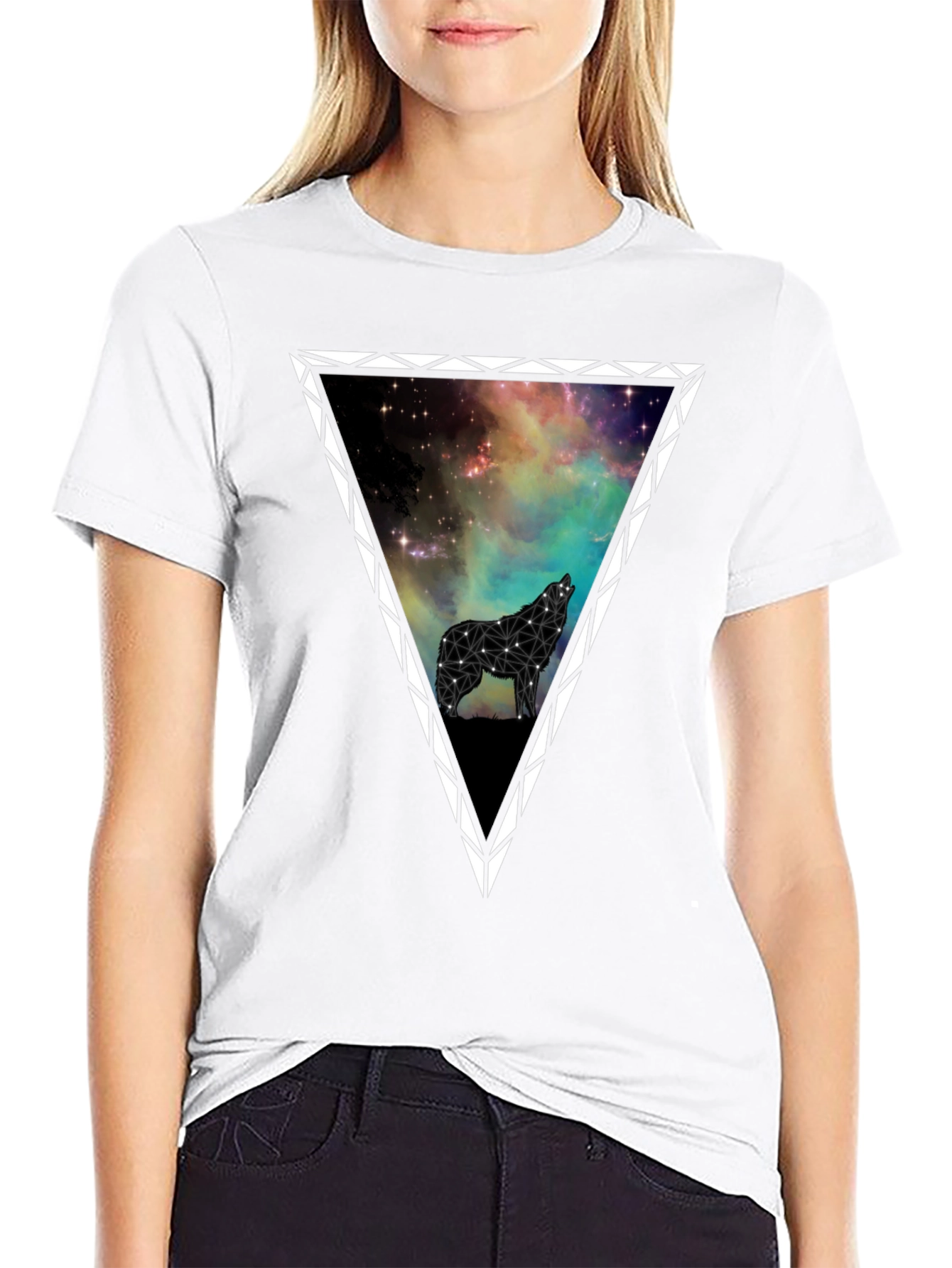 Galaxy Wolf Triangle Graphic T-Shirt