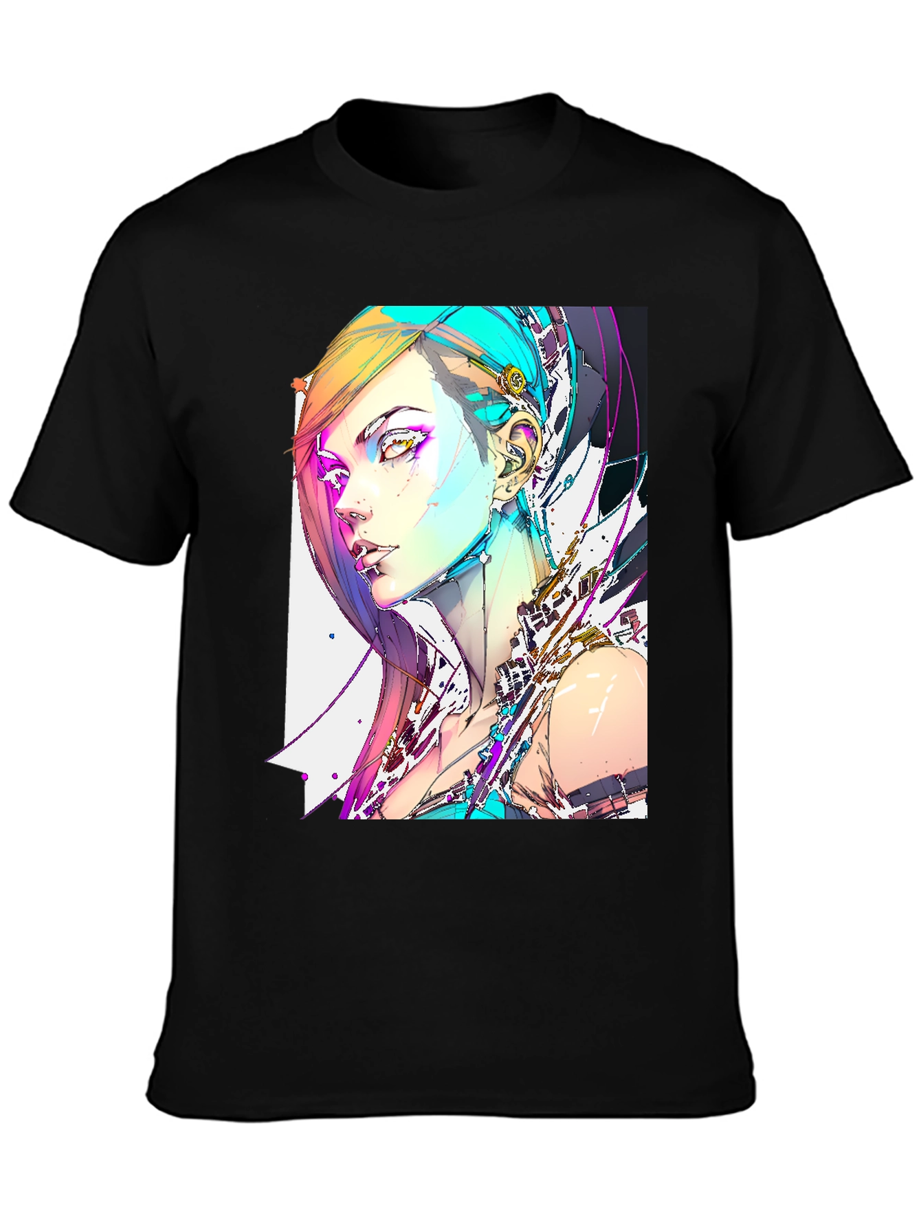 Cyberpunk Girl Graphic Black T-Shirt