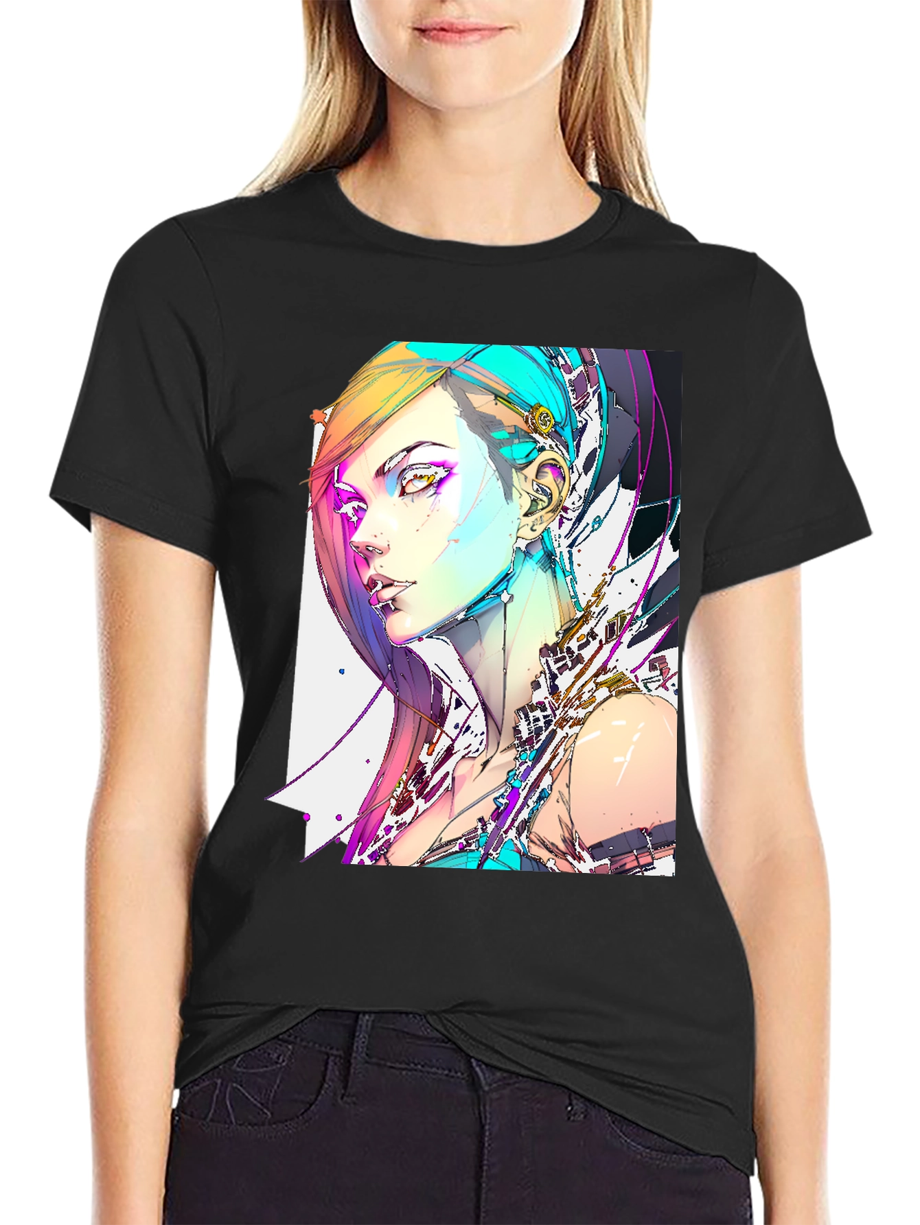 Cyberpunk Girl Graphic Black T-Shirt