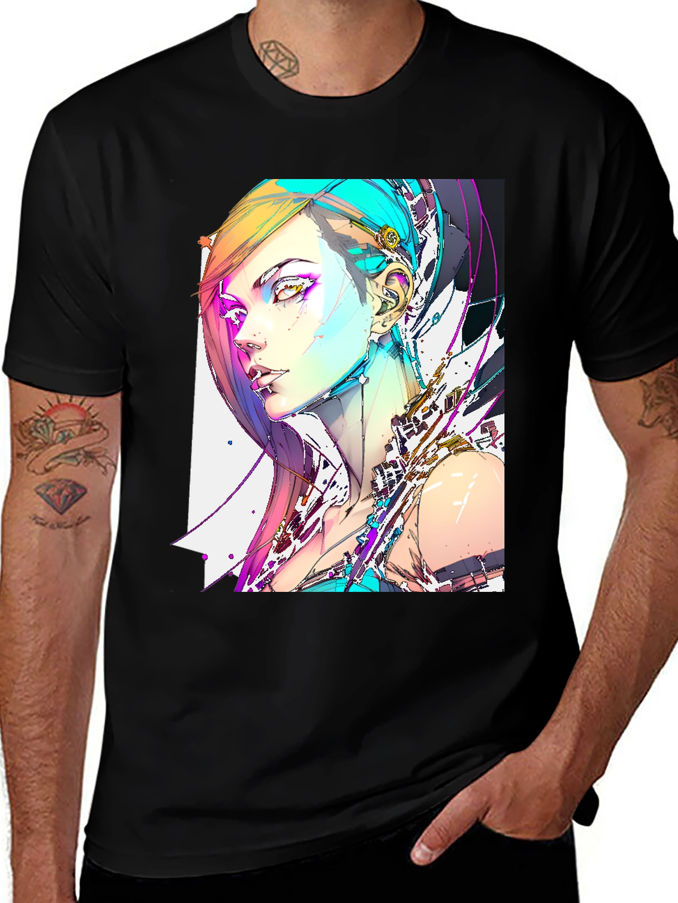 Cyberpunk Girl Graphic Black T-Shirt