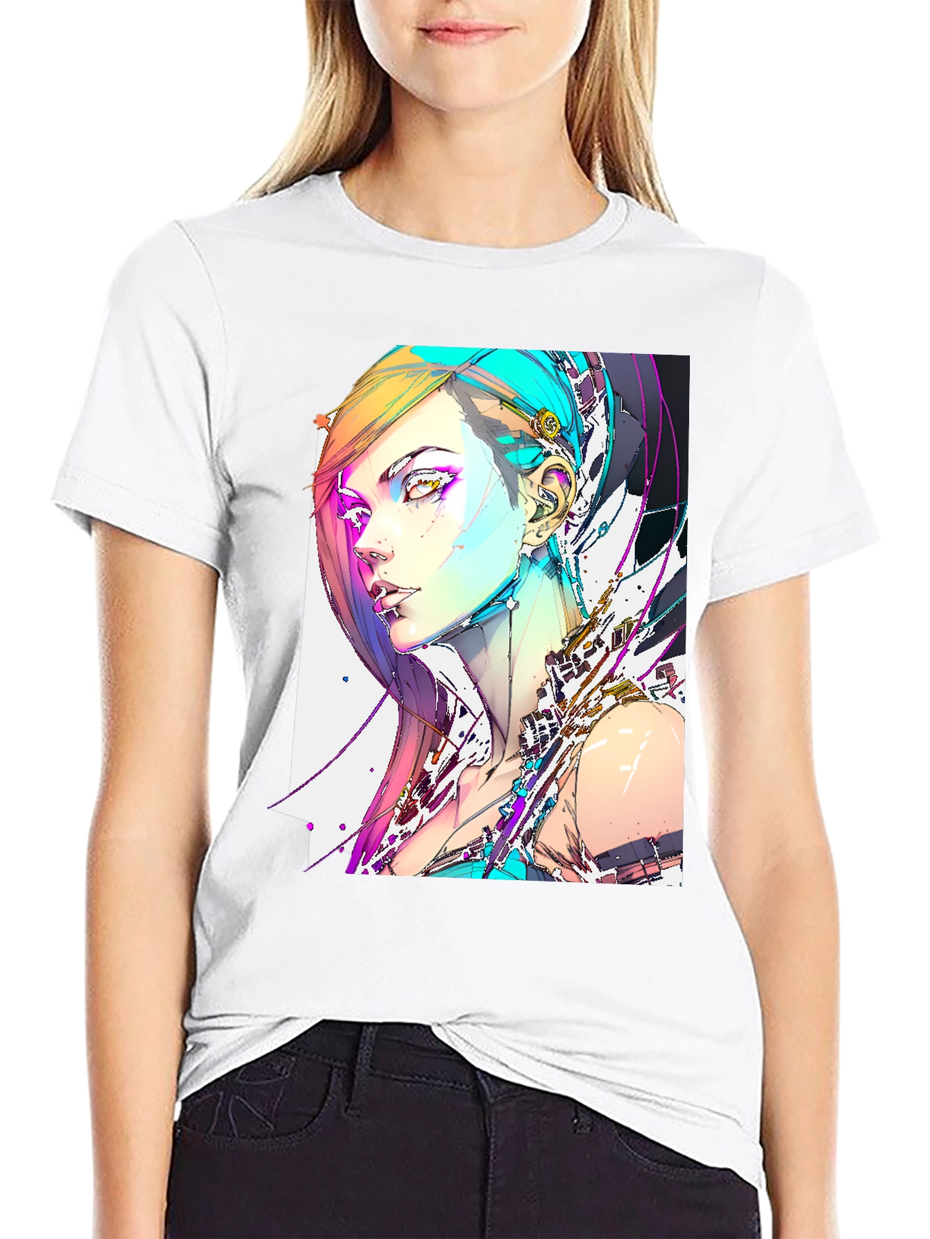 Cyberpunk Girl Graphic Black T-Shirt