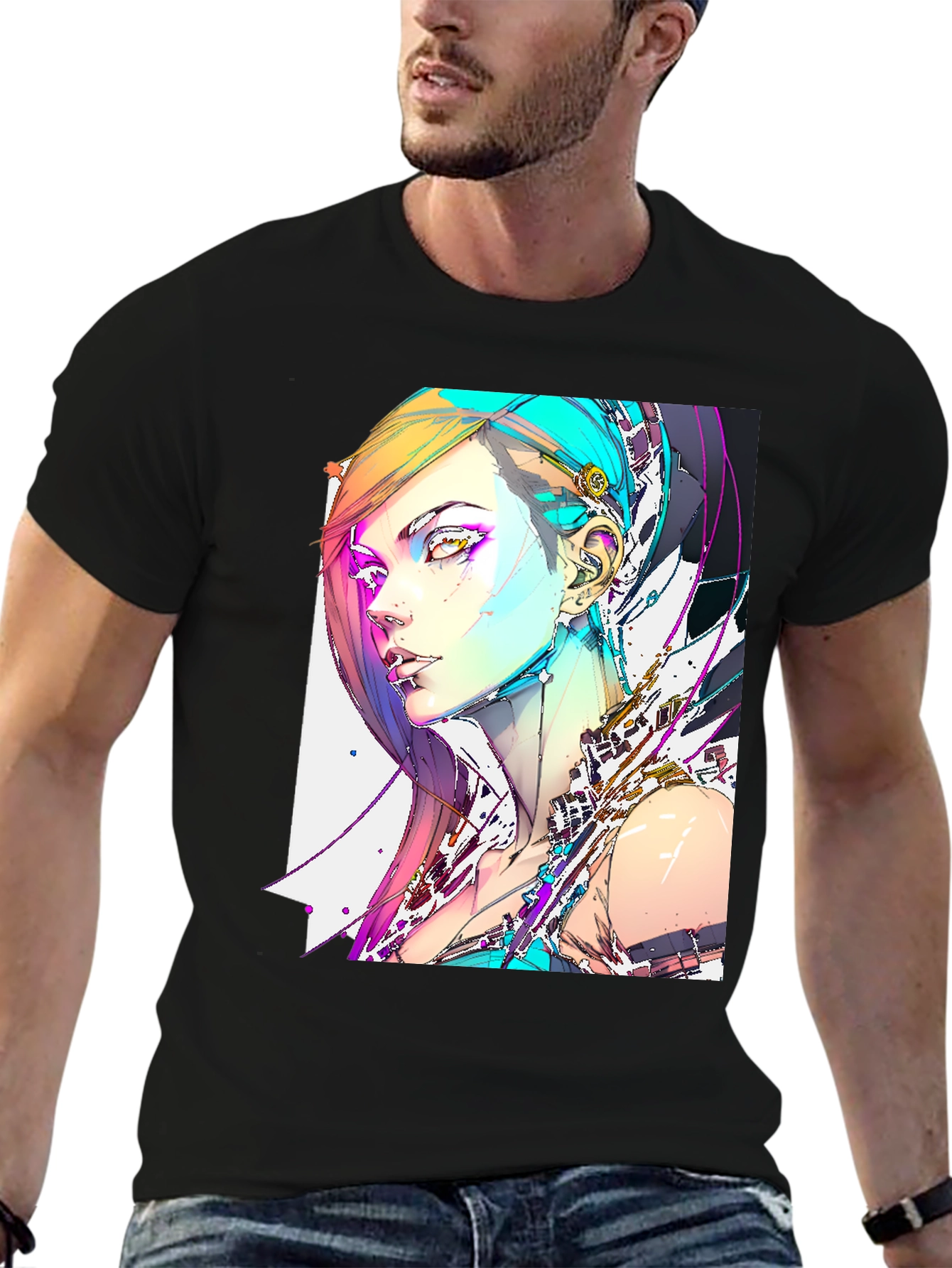 Cyberpunk Girl Graphic Black T-Shirt