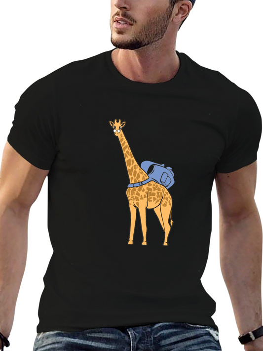 Giraffe Backpack T-Shirt - Novelty Graphic Tee