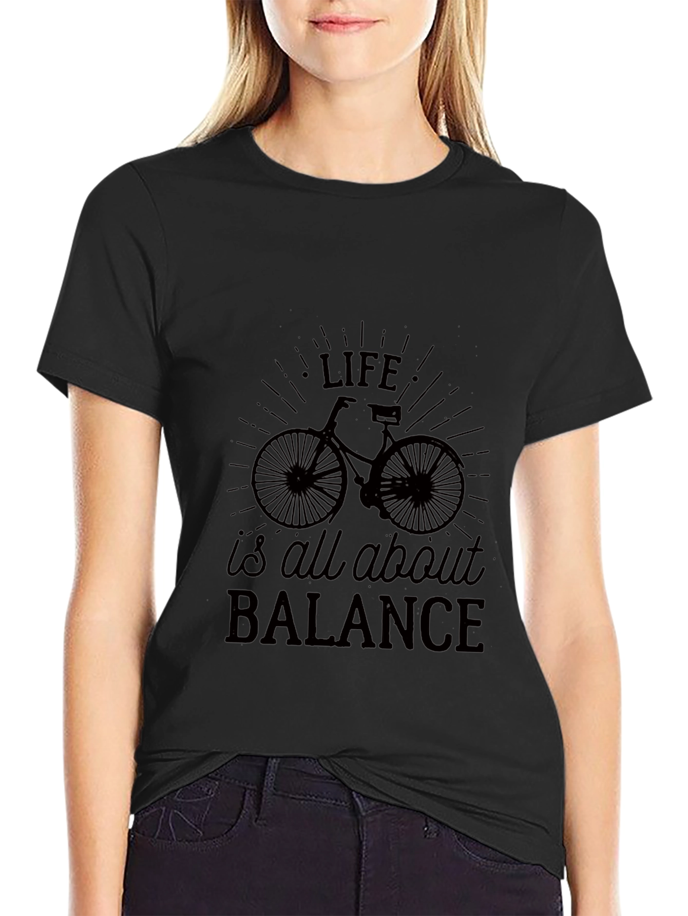 Life Balance Bicycle Graphic Tee - Black Casual T-Shirt