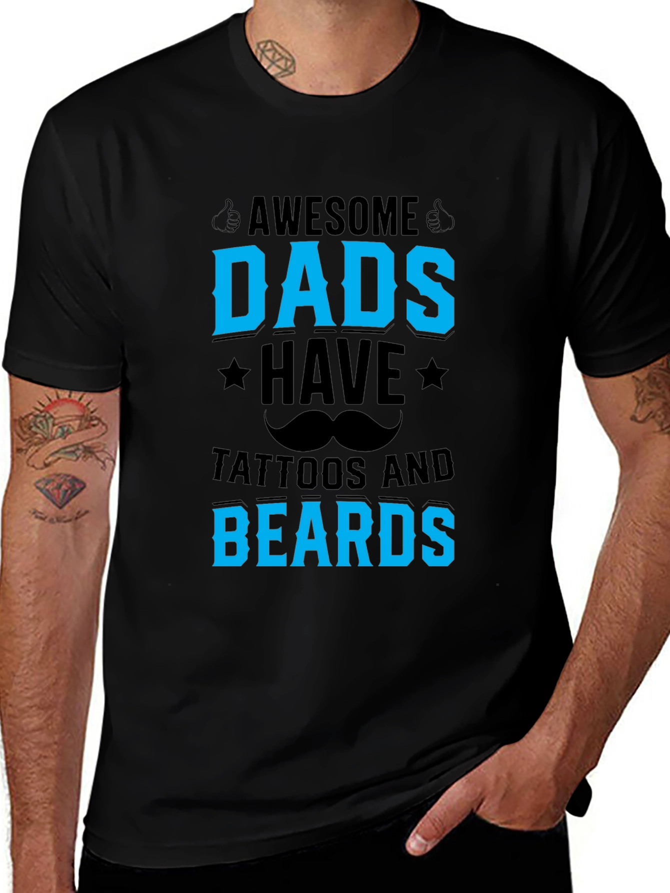 Awesome Dads T-Shirt - Tattoos and Beards