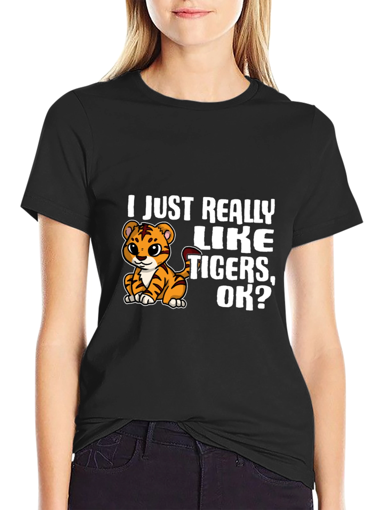 I Just Really Like Tigers OK? Black T-Shirt