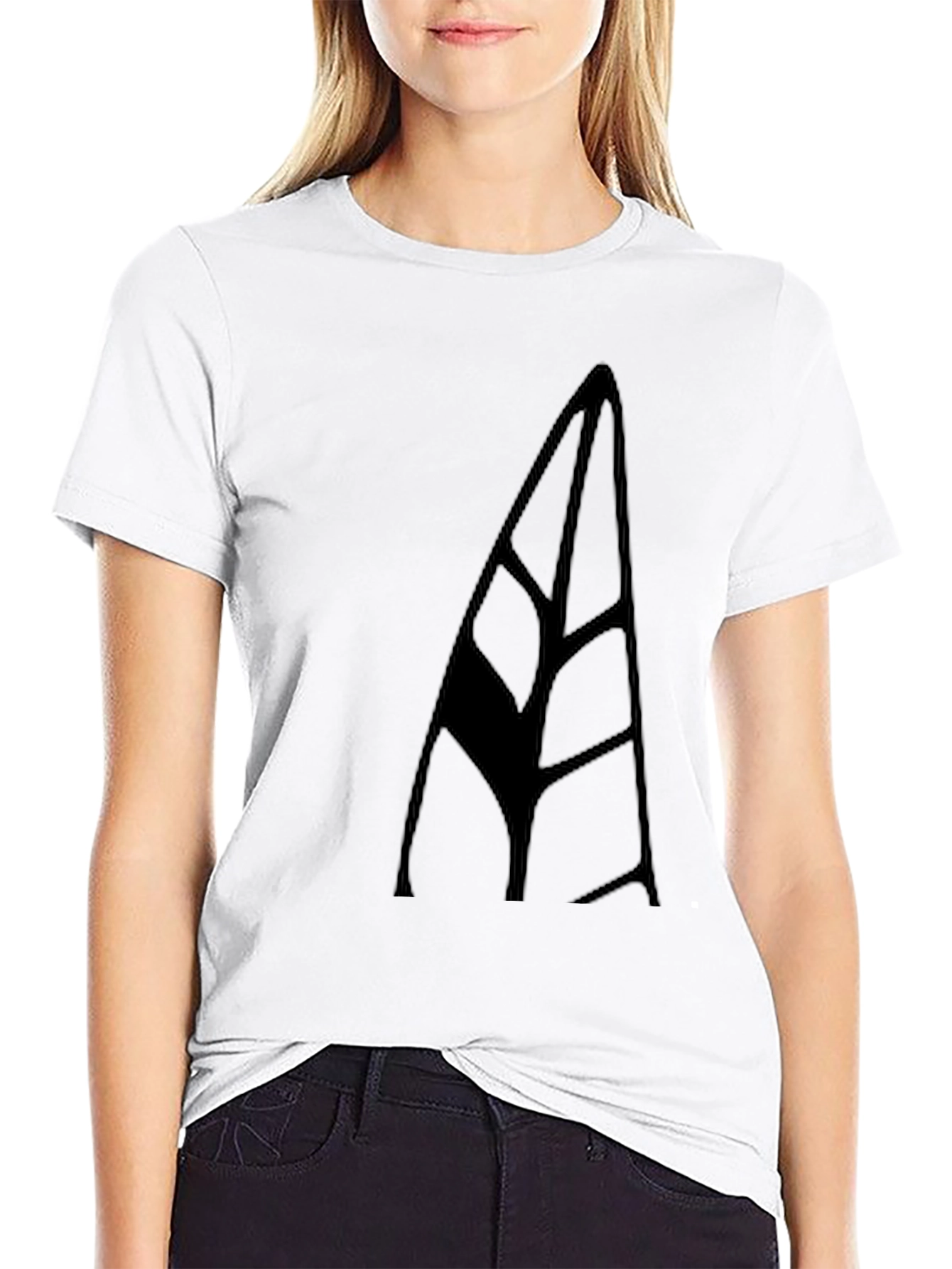 Minimalist Black Tee with Abstract Leaf Design