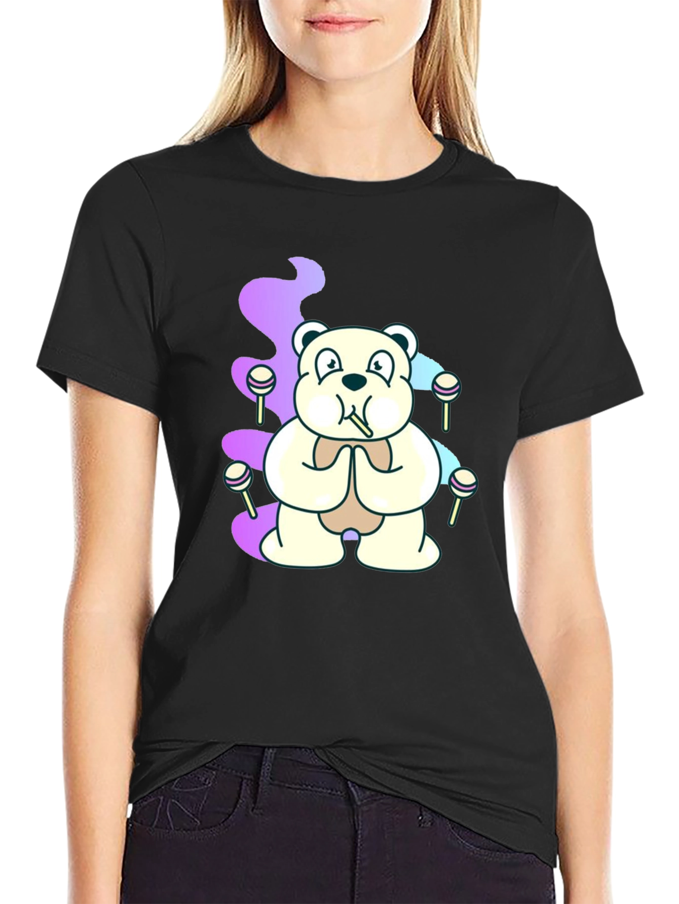 Bear Lollipop Smoke Graphic T-Shirt