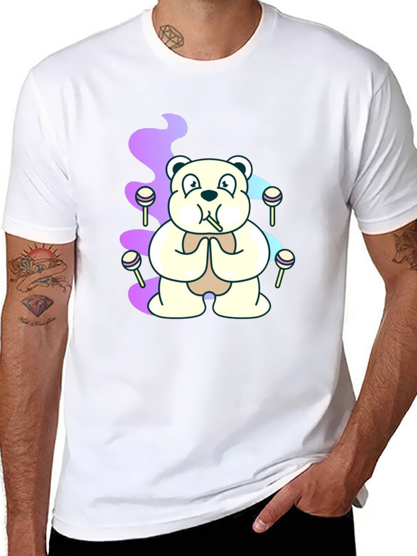 Bear Lollipop Smoke Graphic T-Shirt